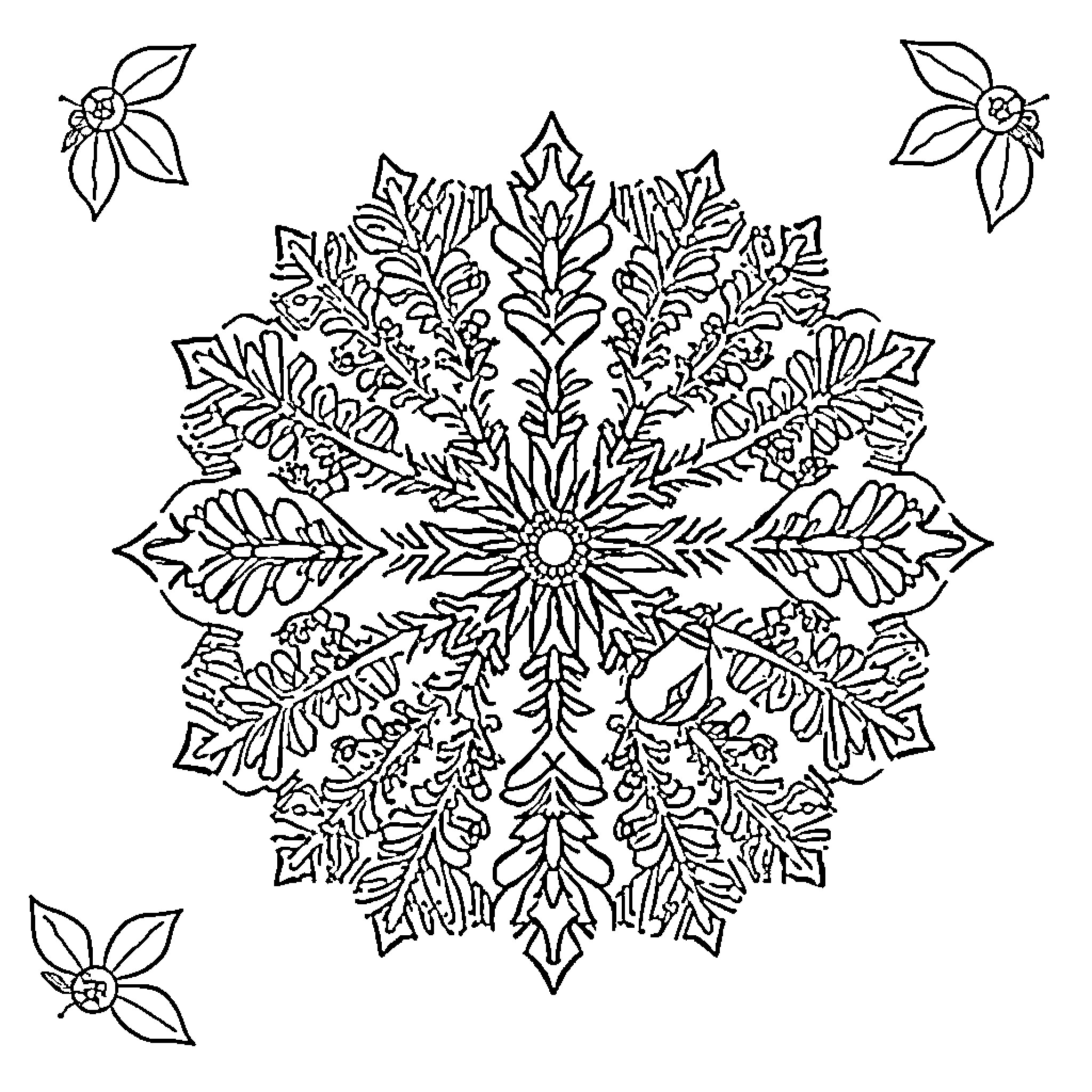 Mandala with intricate floral patterns Coloring Page (free black-and-white line drawing printable PDF for all, from beginners to advanced learners, including children, teens, adults, and seniors)