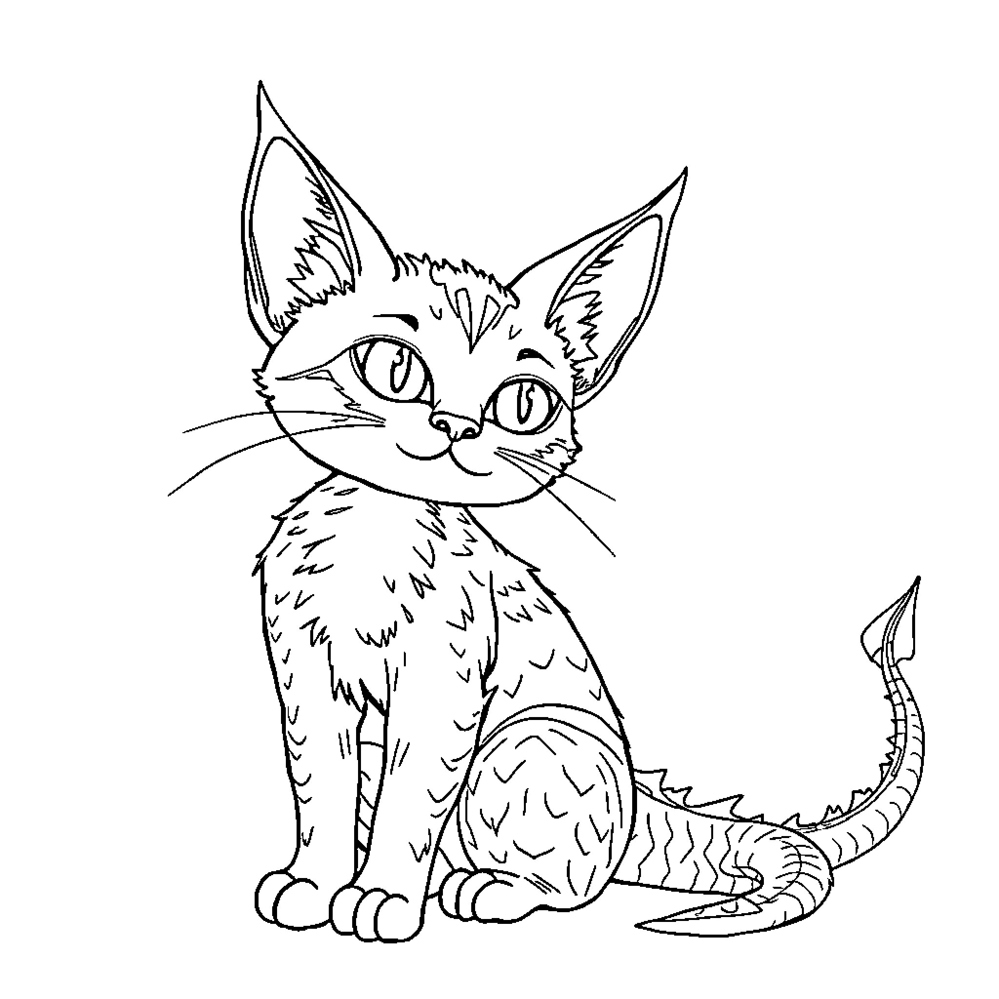 Chat with curious feline companion Coloring Page (free black-and-white line drawing printable PDF for all, from beginners to advanced learners, including children, teens, adults, and seniors)