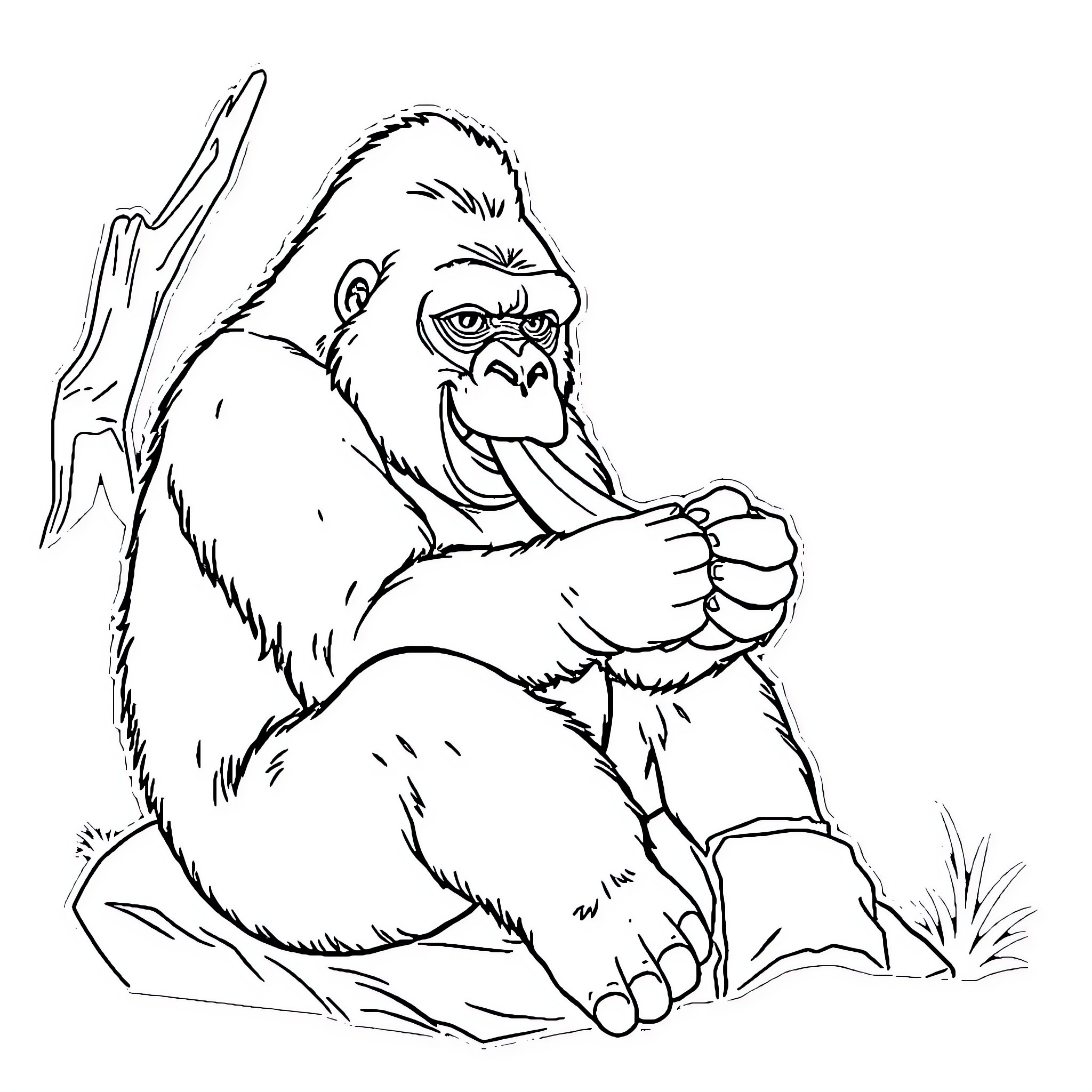 Gorilla resting in the wild Coloring Page (free black-and-white line drawing printable PDF for all, from beginners to advanced learners, including children, teens, adults, and seniors)