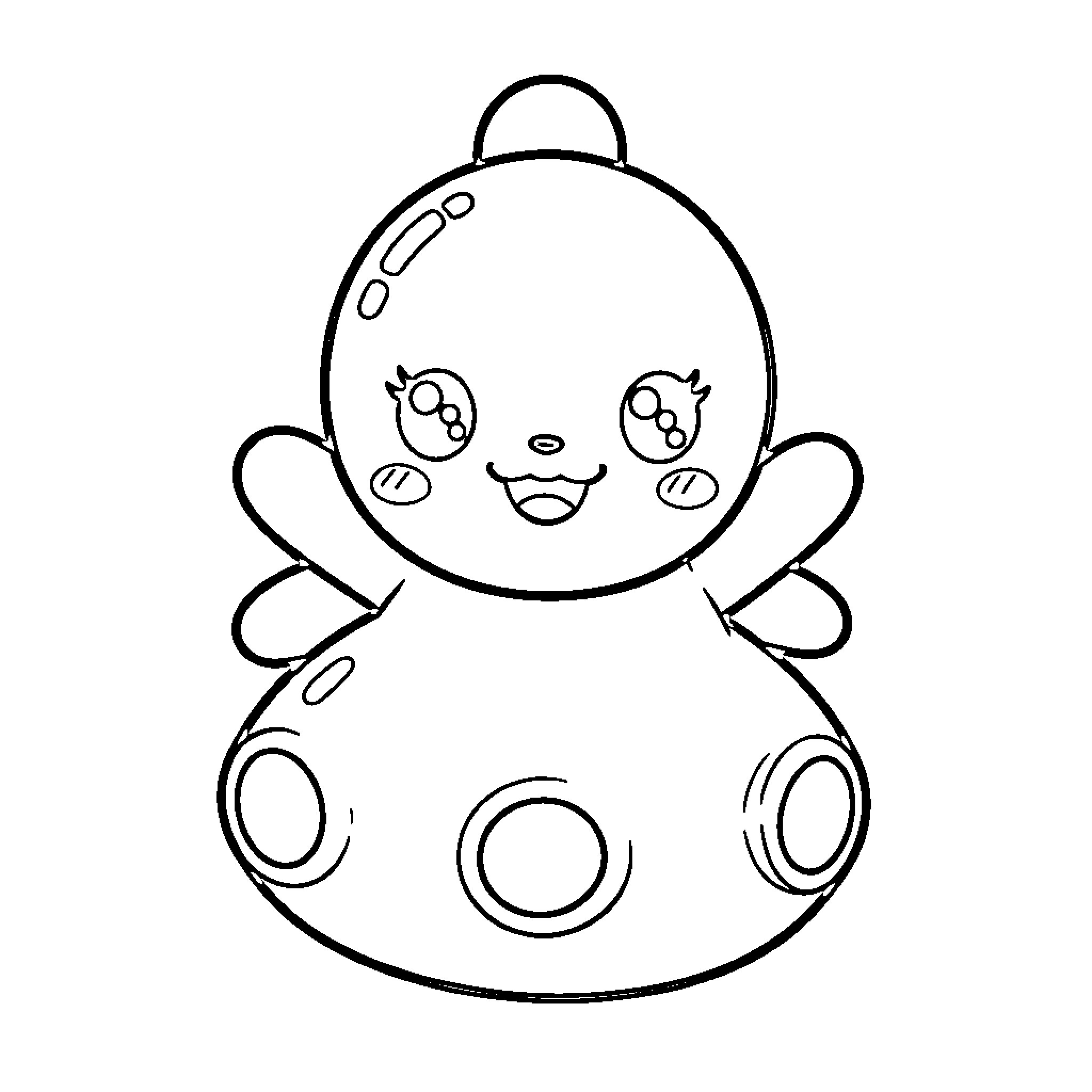 Needoh character smiling with bright sparkling eyes Coloring Page (free black-and-white line drawing printable PDF for all, from beginners to advanced learners, including children, teens, adults, and seniors)