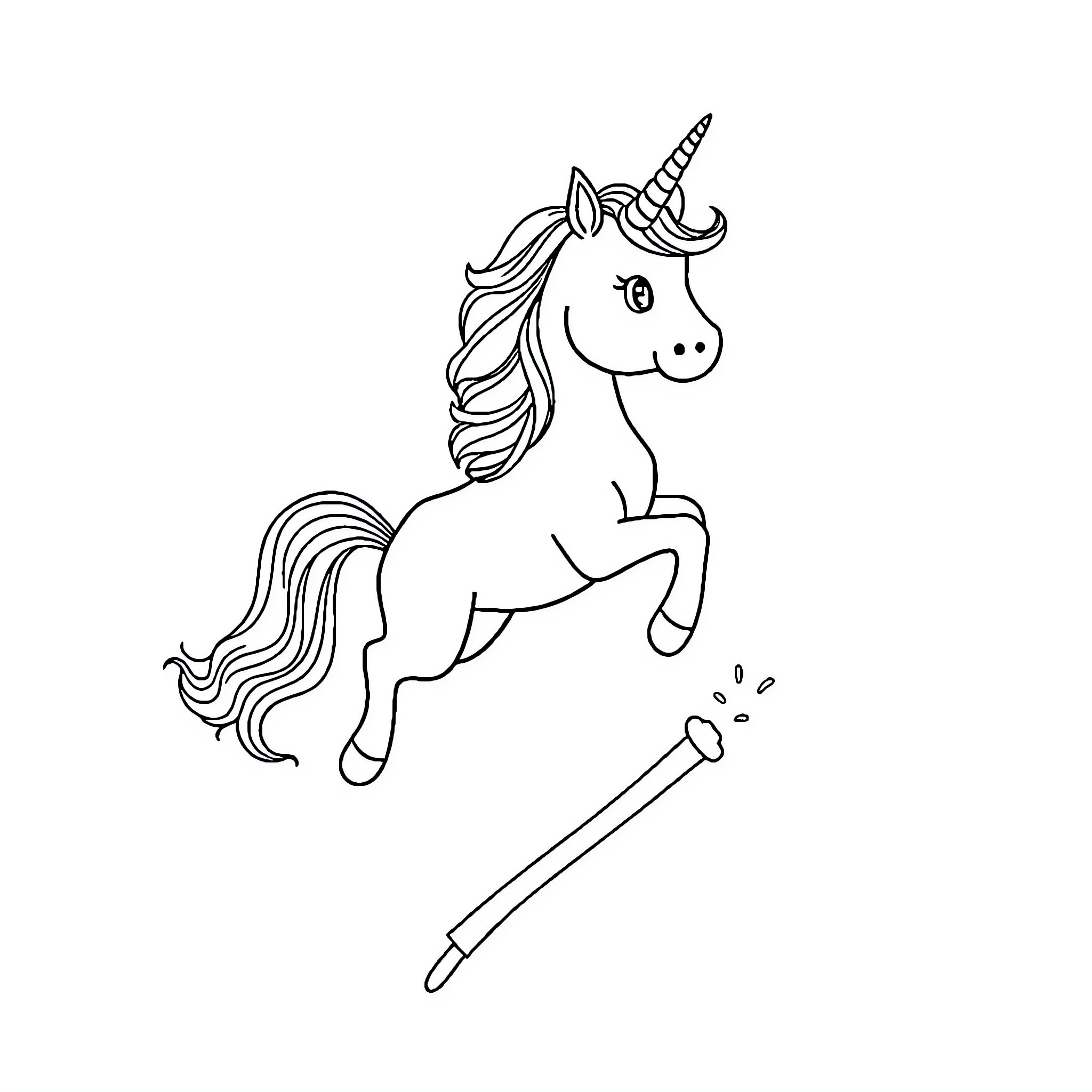 Unicorn jumping gracefully in the air Coloring Page (free black-and-white line drawing printable PDF for all, from beginners to advanced learners, including children, teens, adults, and seniors)