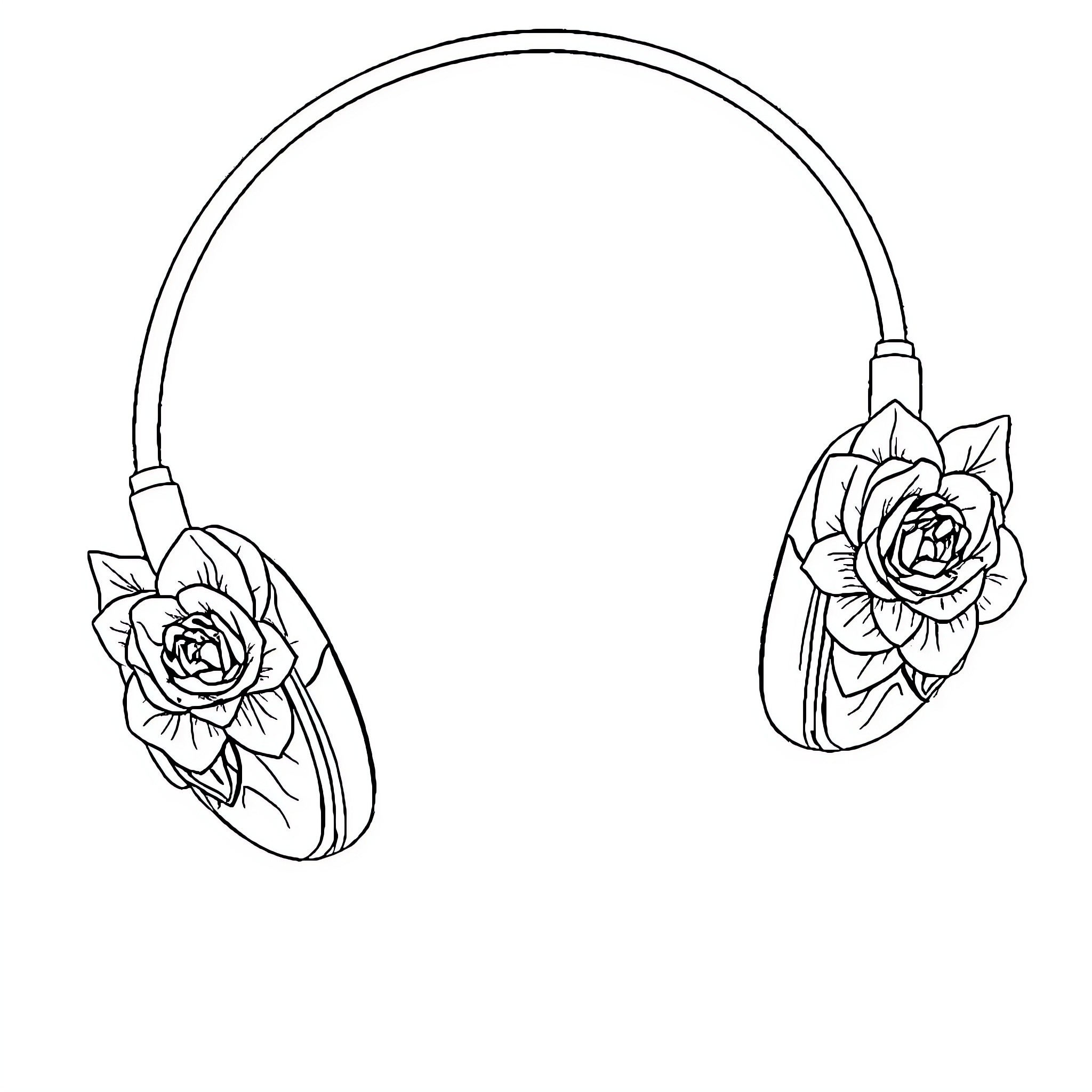 Headphones with floral design Coloring Page (free black-and-white line drawing printable PDF for all, from beginners to advanced learners, including children, teens, adults, and seniors)