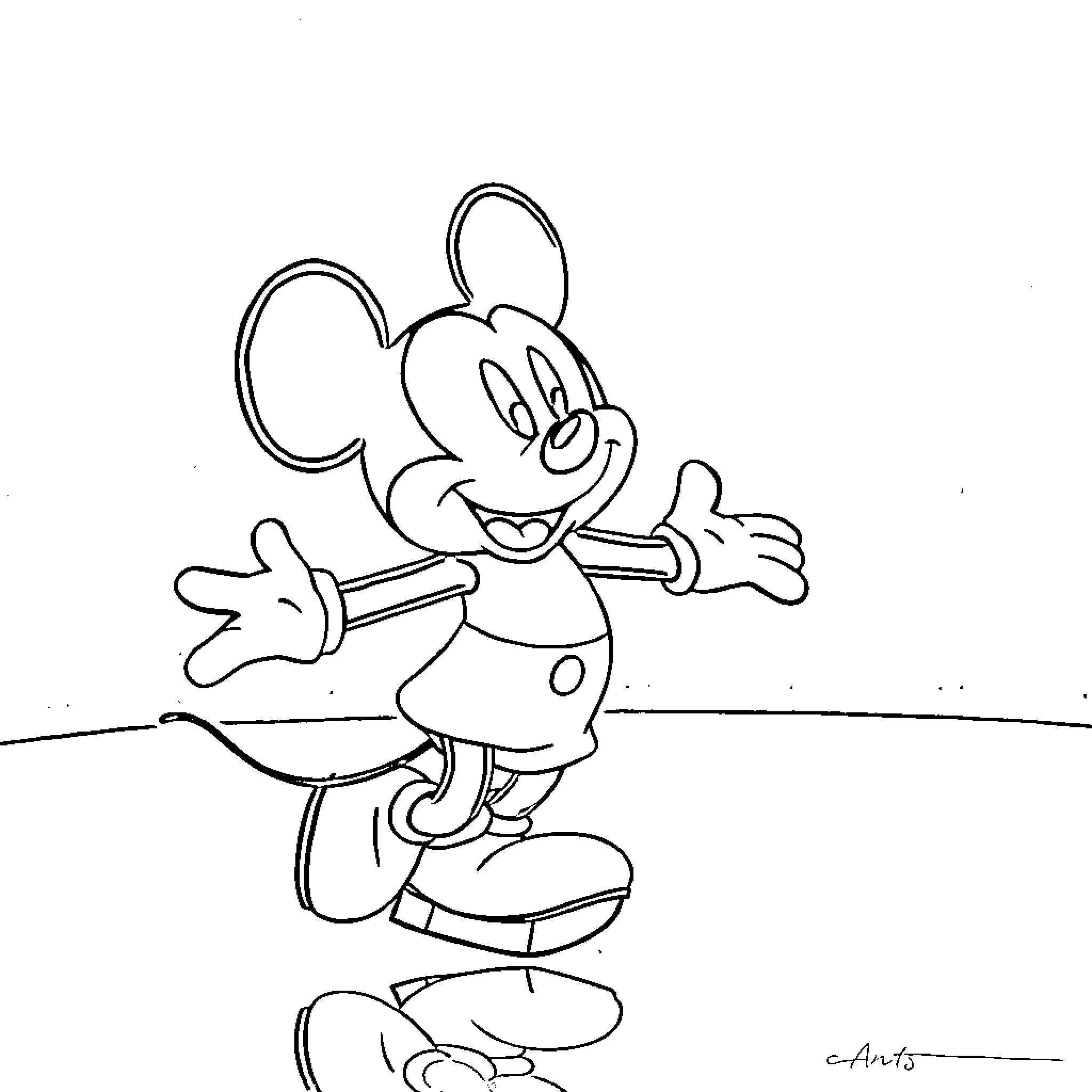 Mickey Mouse eagerly gesturing with enthusiasm Coloring Page (free black-and-white line drawing printable PDF for all, from beginners to advanced learners, including children, teens, adults, and seniors)