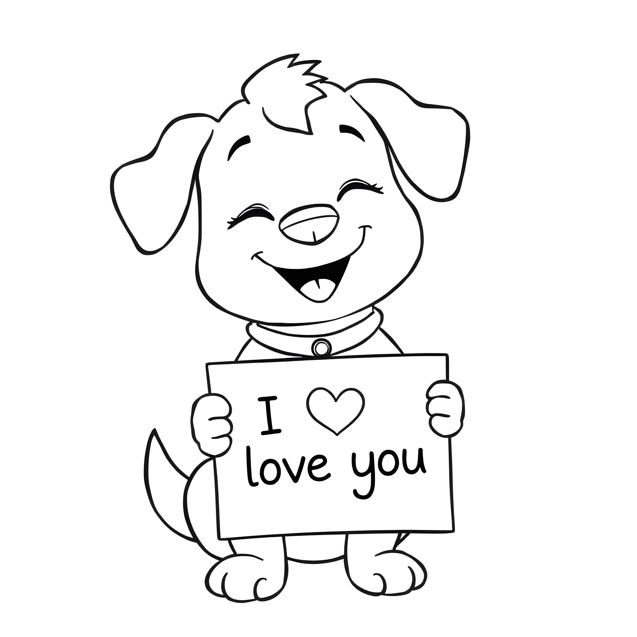 Bingo the Puppy Declares Love Coloring Page (free black-and-white line drawing printable PDF for all, from beginners to advanced learners, including children, teens, adults, and seniors)