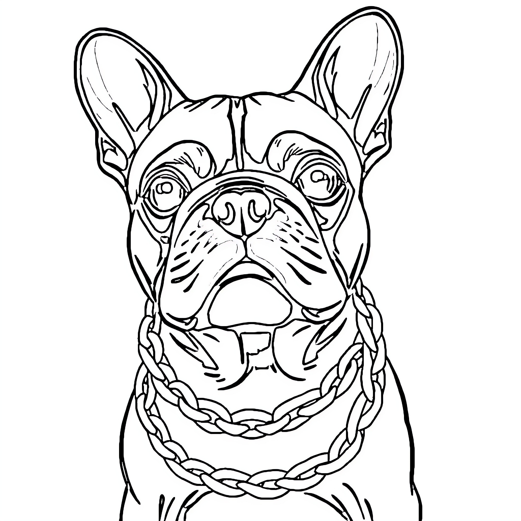 French Bulldog with curious expression Coloring Page (free black-and-white line drawing printable PDF for all, from beginners to advanced learners, including children, teens, adults, and seniors)