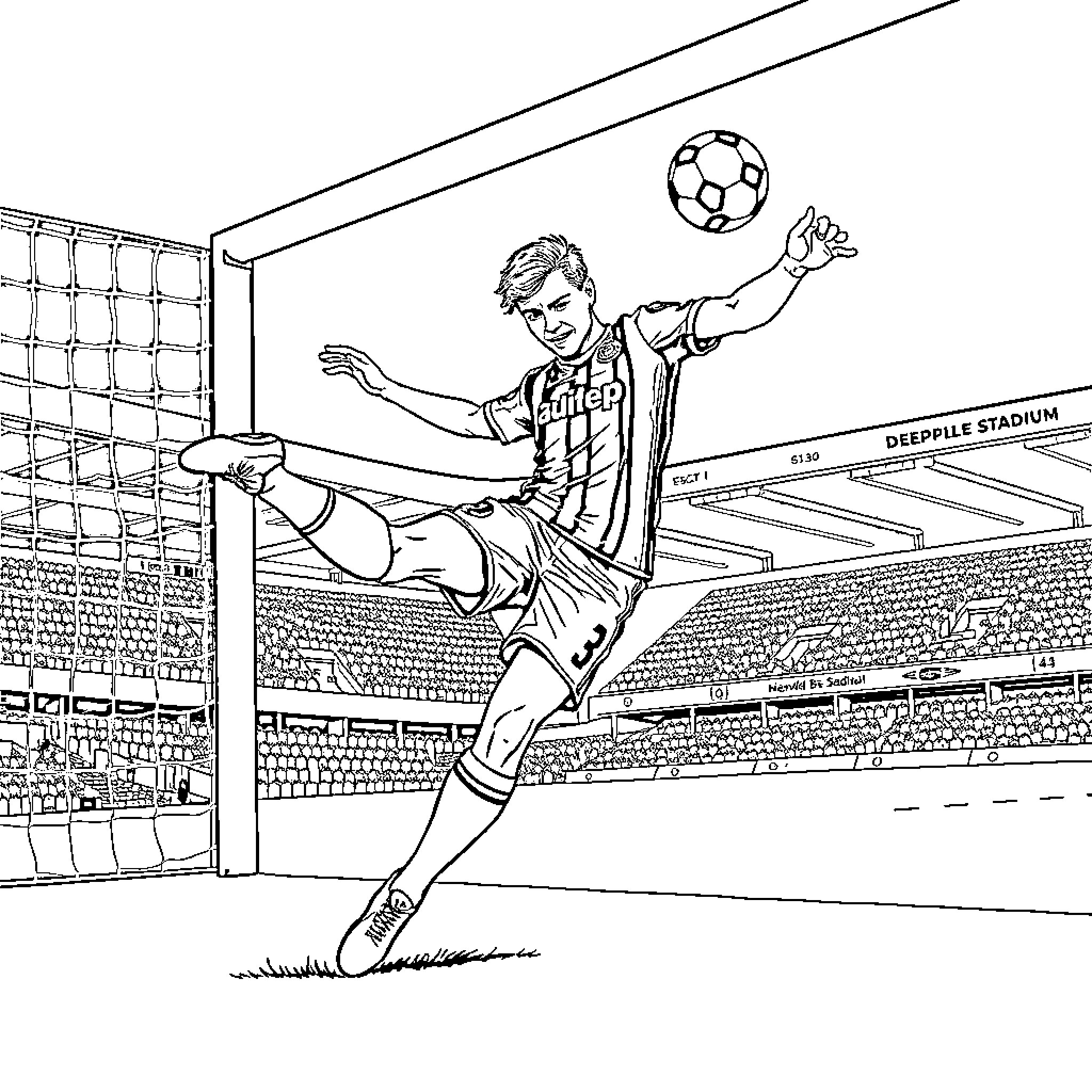 Kier Starmer plays football on the pitch Coloring Page (free black-and-white line drawing printable PDF for all, from beginners to advanced learners, including children, teens, adults, and seniors)