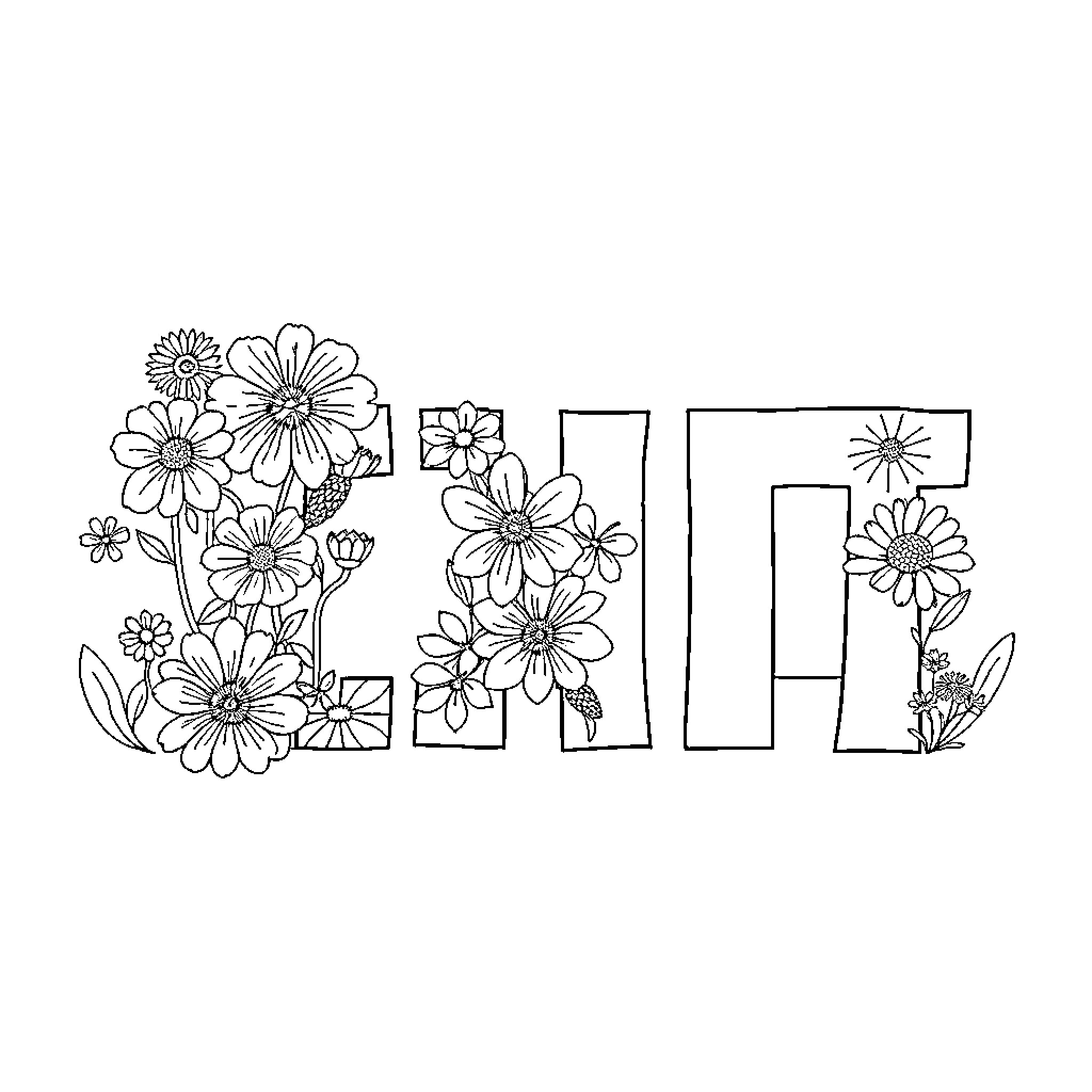 Greek Alphabet Floral Arrangement with Geometric Shapes Coloring Page (free black-and-white line drawing printable PDF for all, from beginners to advanced learners, including children, teens, adults, and seniors)