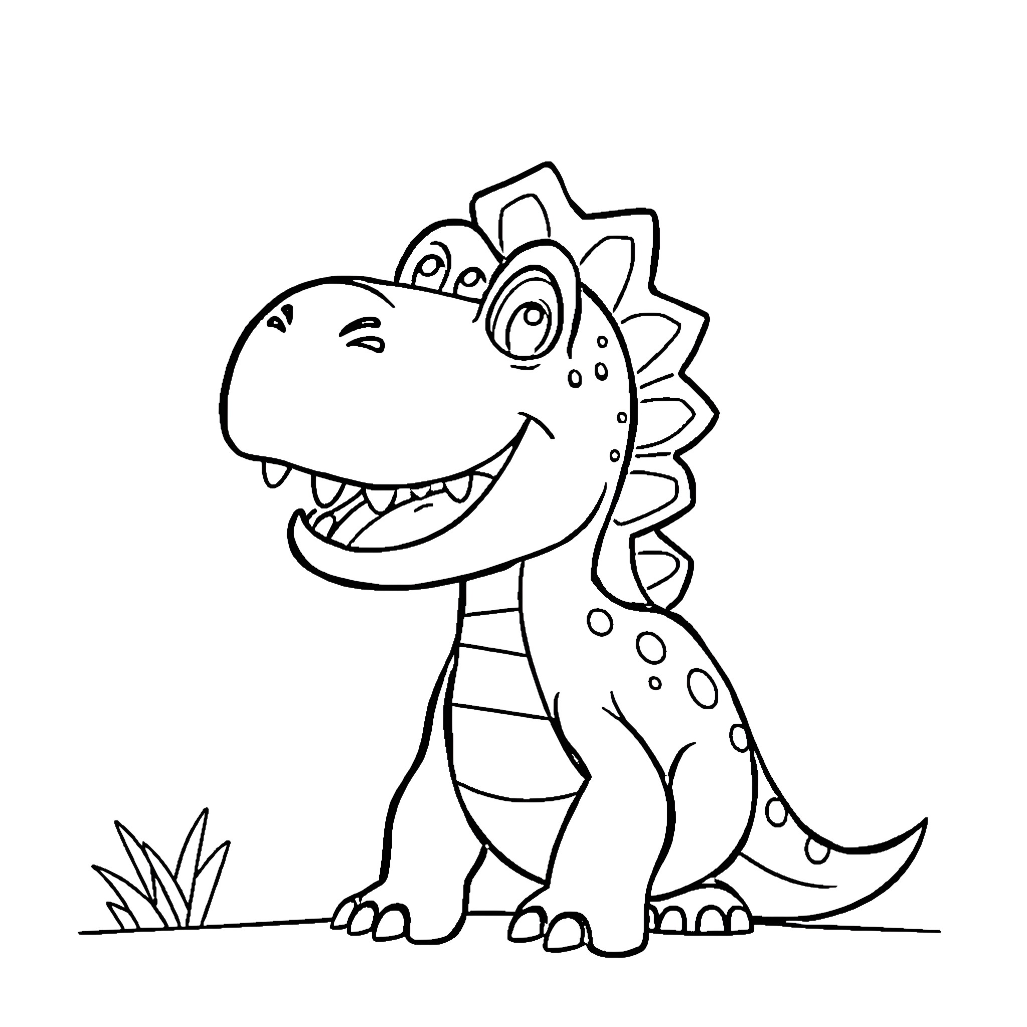 Arlo the Friendly Dinosaur's Playful Adventure Coloring Page (free black-and-white line drawing printable PDF for all, from beginners to advanced learners, including children, teens, adults, and seniors)