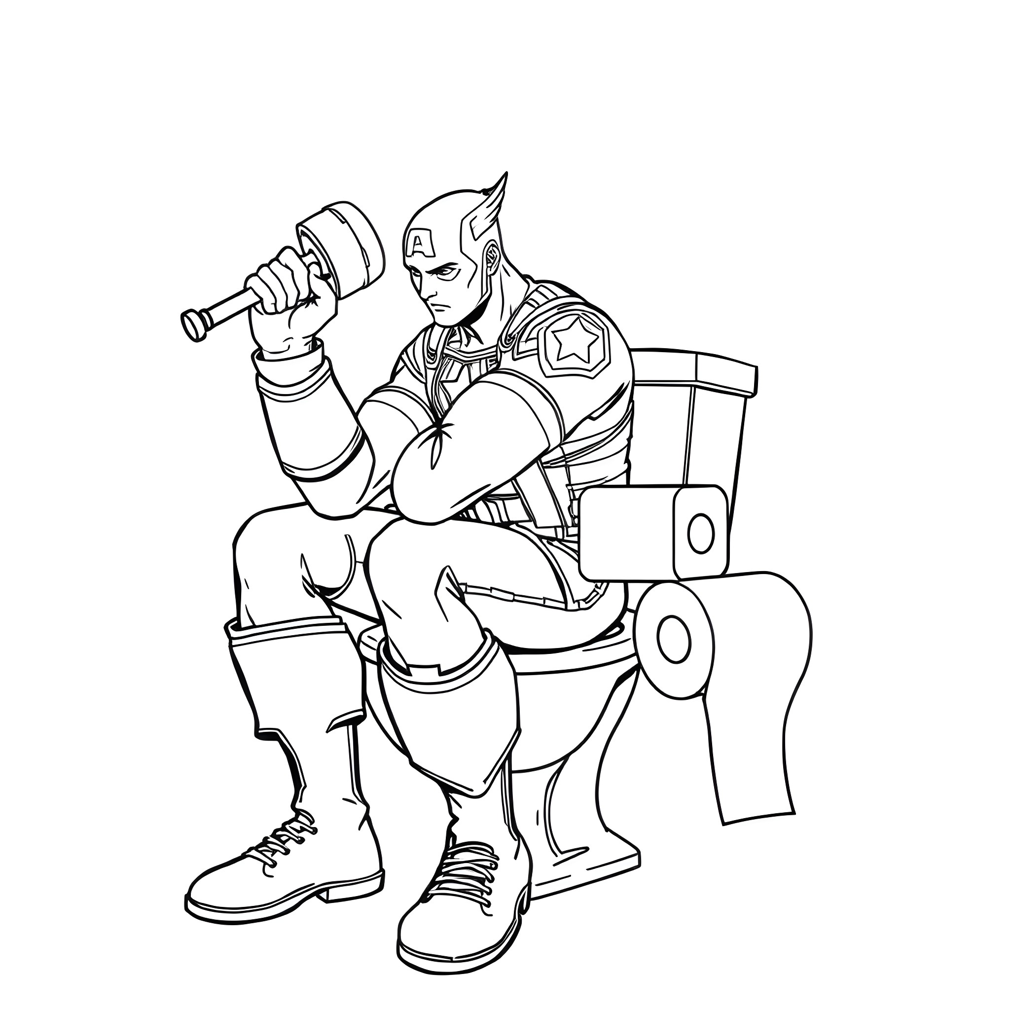 Captain America Enjoying a Relaxing Moment Coloring Page (free black-and-white line drawing printable PDF for all, from beginners to advanced learners, including children, teens, adults, and seniors)