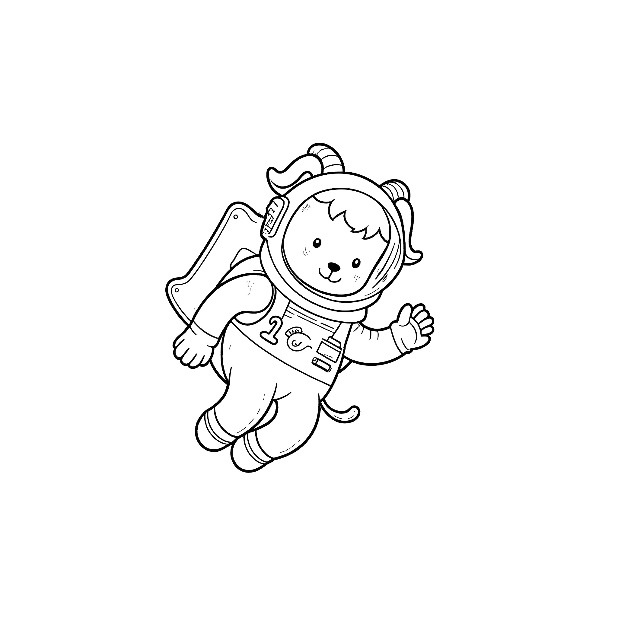 Goat astronaut exploring the cosmos Coloring Page (free black-and-white line drawing printable PDF for all, from beginners to advanced learners, including children, teens, adults, and seniors)