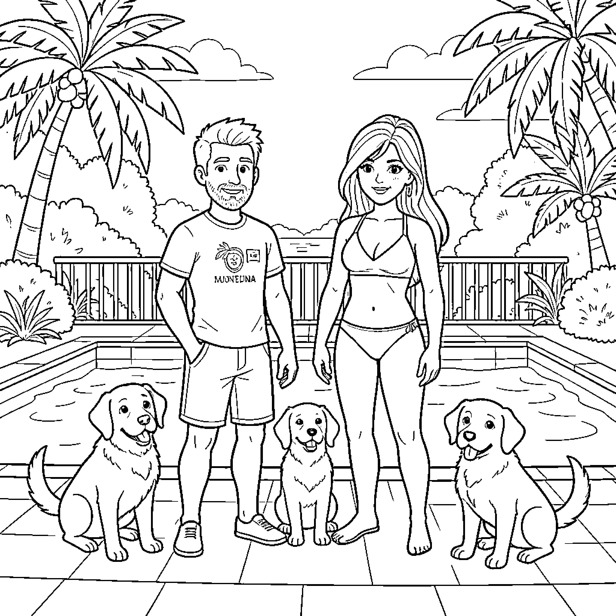 Antonio Recio and family enjoying a day at the beach Coloring Page (free black-and-white line drawing printable PDF for all, from beginners to advanced learners, including children, teens, adults, and seniors)