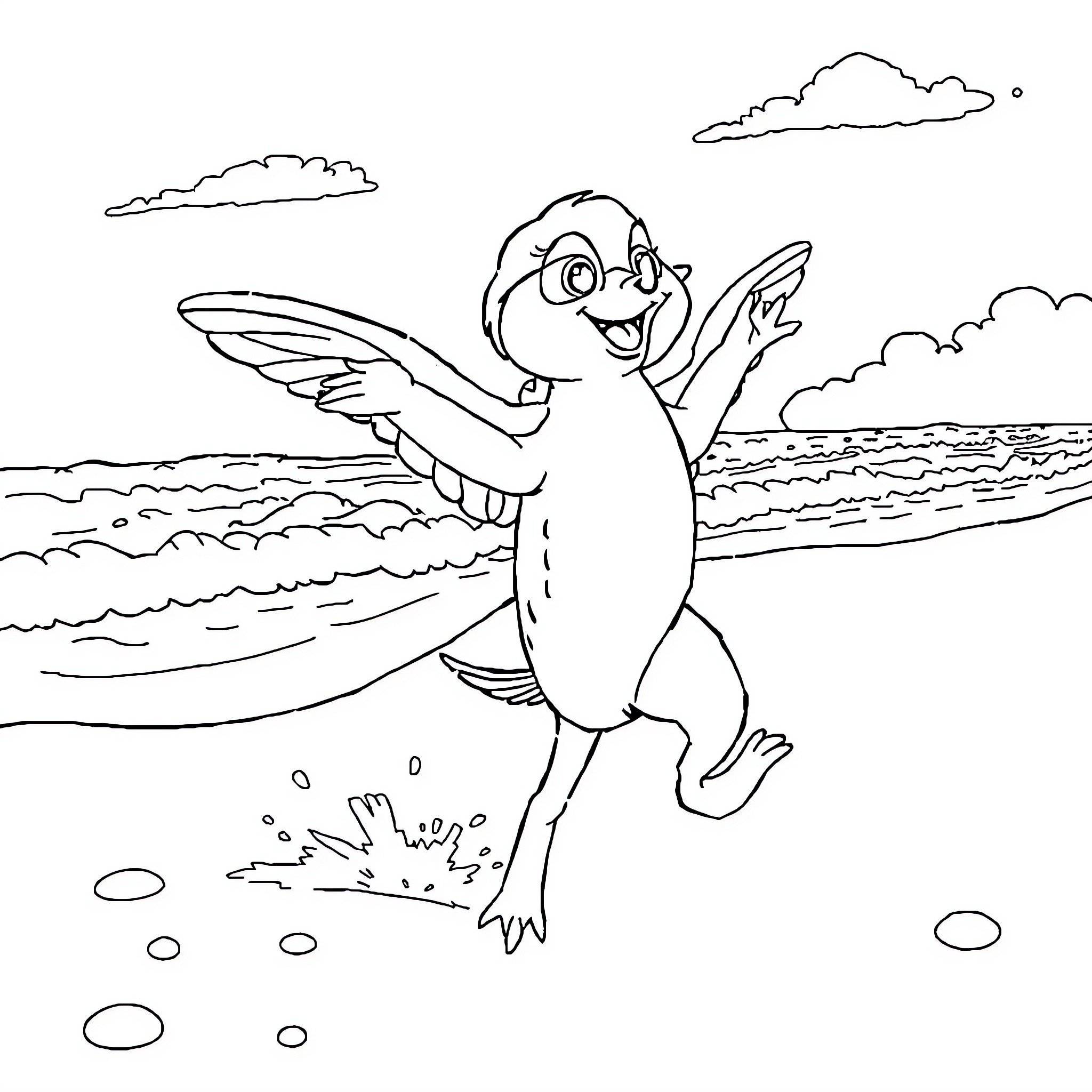 Stella the Playful Butterfly by the Sea Coloring Page (free black-and-white line drawing printable PDF for all, from beginners to advanced learners, including children, teens, adults, and seniors)