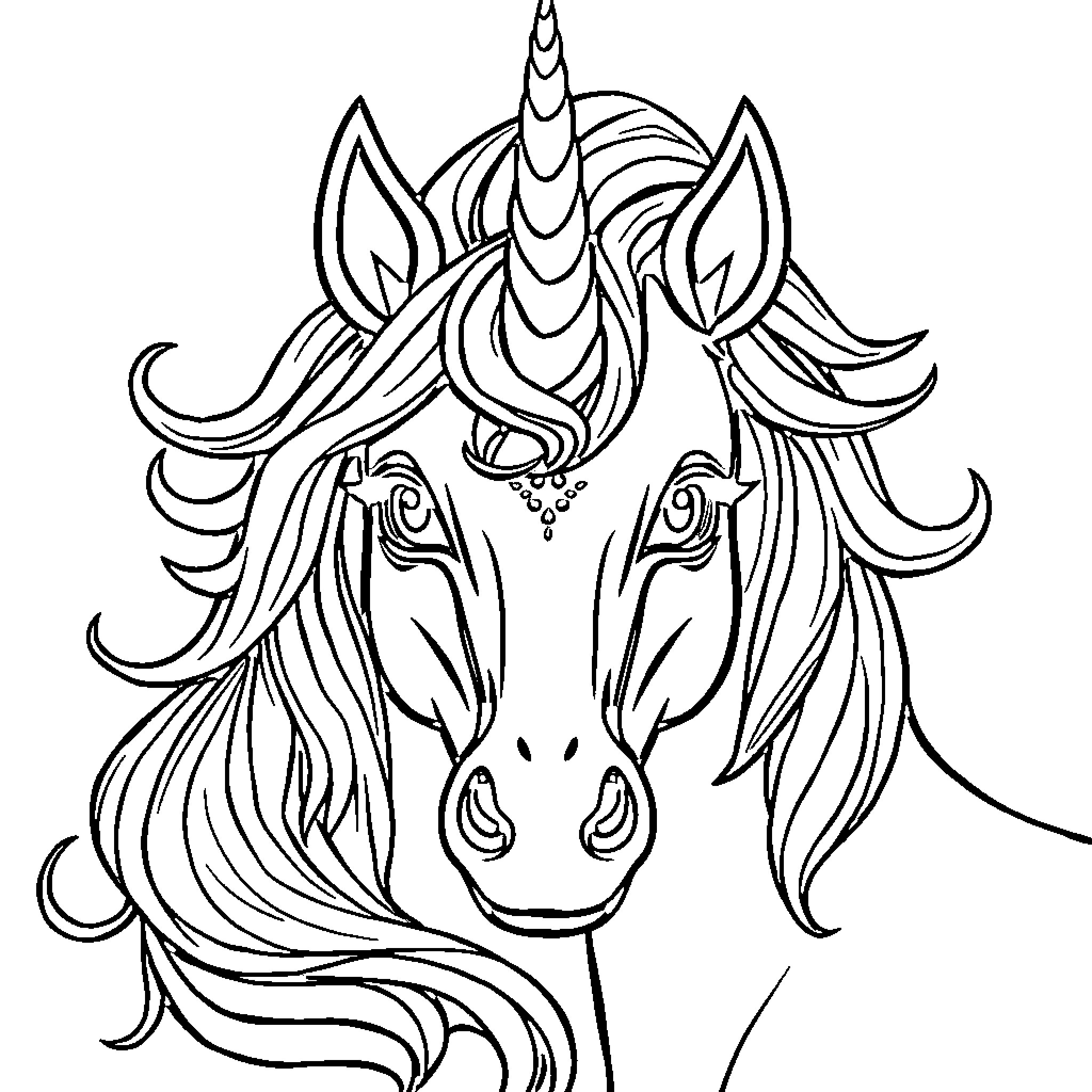 Unicorn Mask with Intricate Designs Coloring Page (free black-and-white line drawing printable PDF for all, from beginners to advanced learners, including children, teens, adults, and seniors)