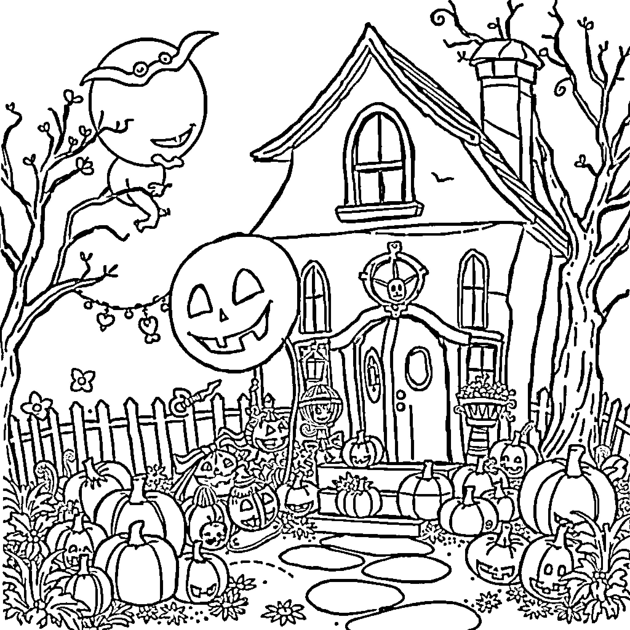 Spongebob's Spooky Halloween Adventure Coloring Page (free black-and-white line drawing printable PDF for all, from beginners to advanced learners, including children, teens, adults, and seniors)