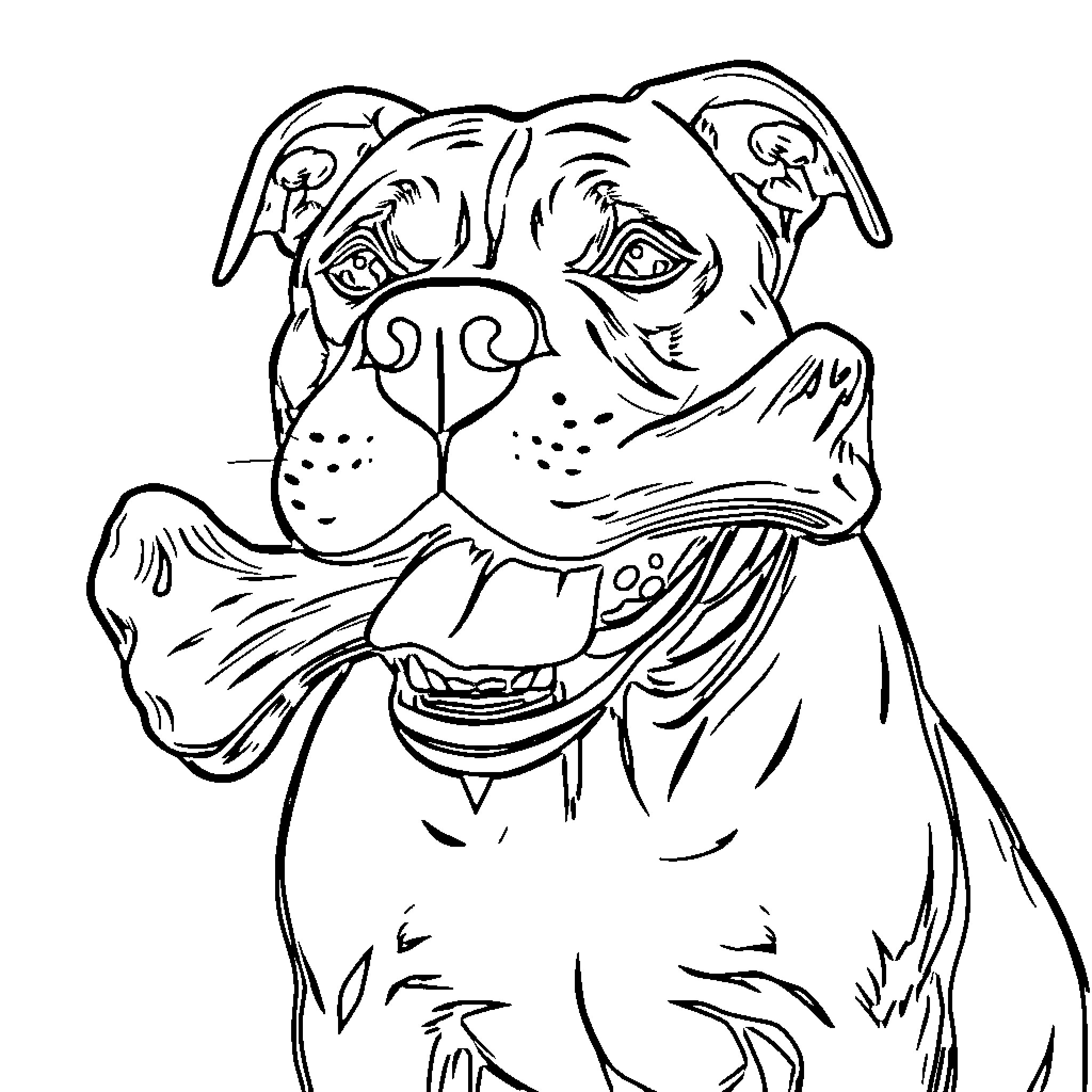 Pitbull puppy with playful expression Coloring Page (free black-and-white line drawing printable PDF for all, from beginners to advanced learners, including children, teens, adults, and seniors)