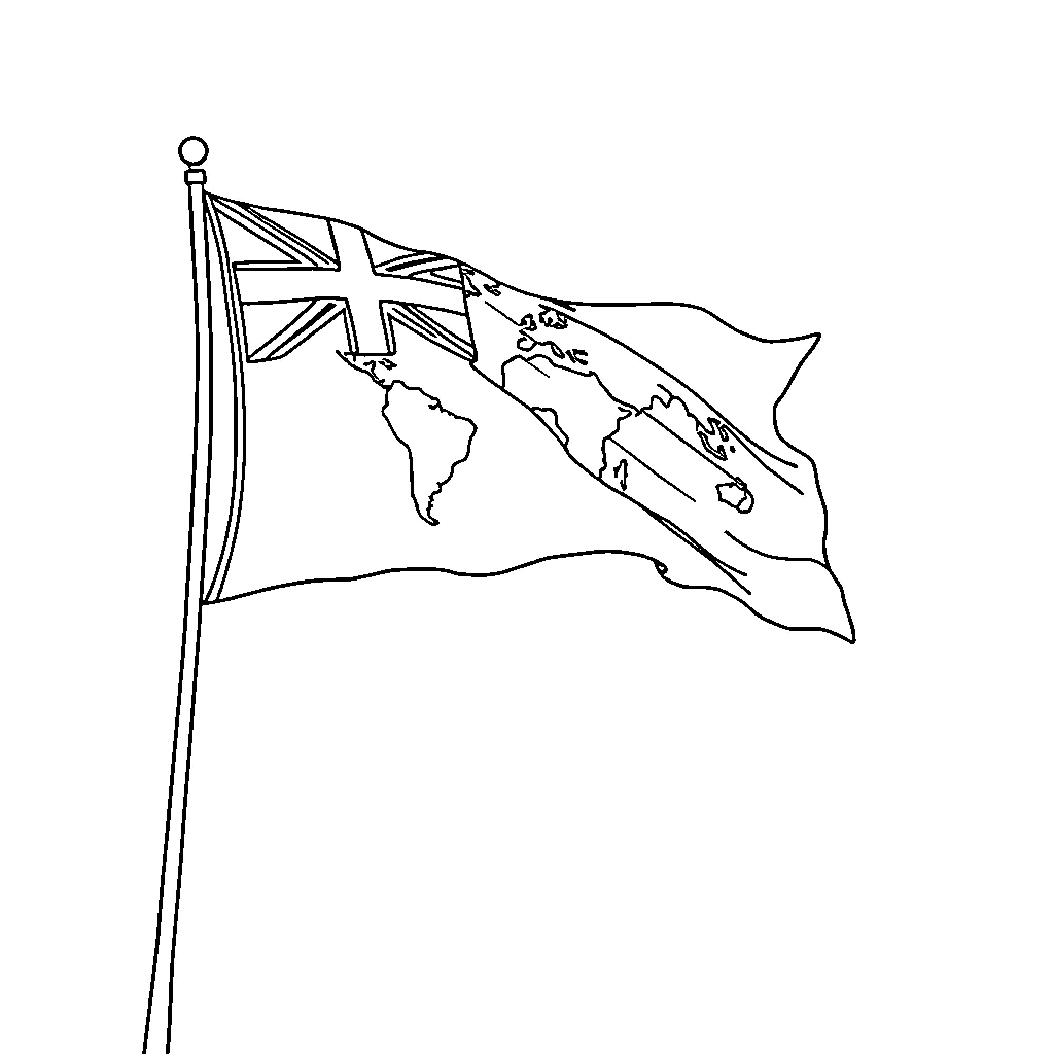Flag waving with world map silhouette Coloring Page (free black-and-white line drawing printable PDF for all, from beginners to advanced learners, including children, teens, adults, and seniors)