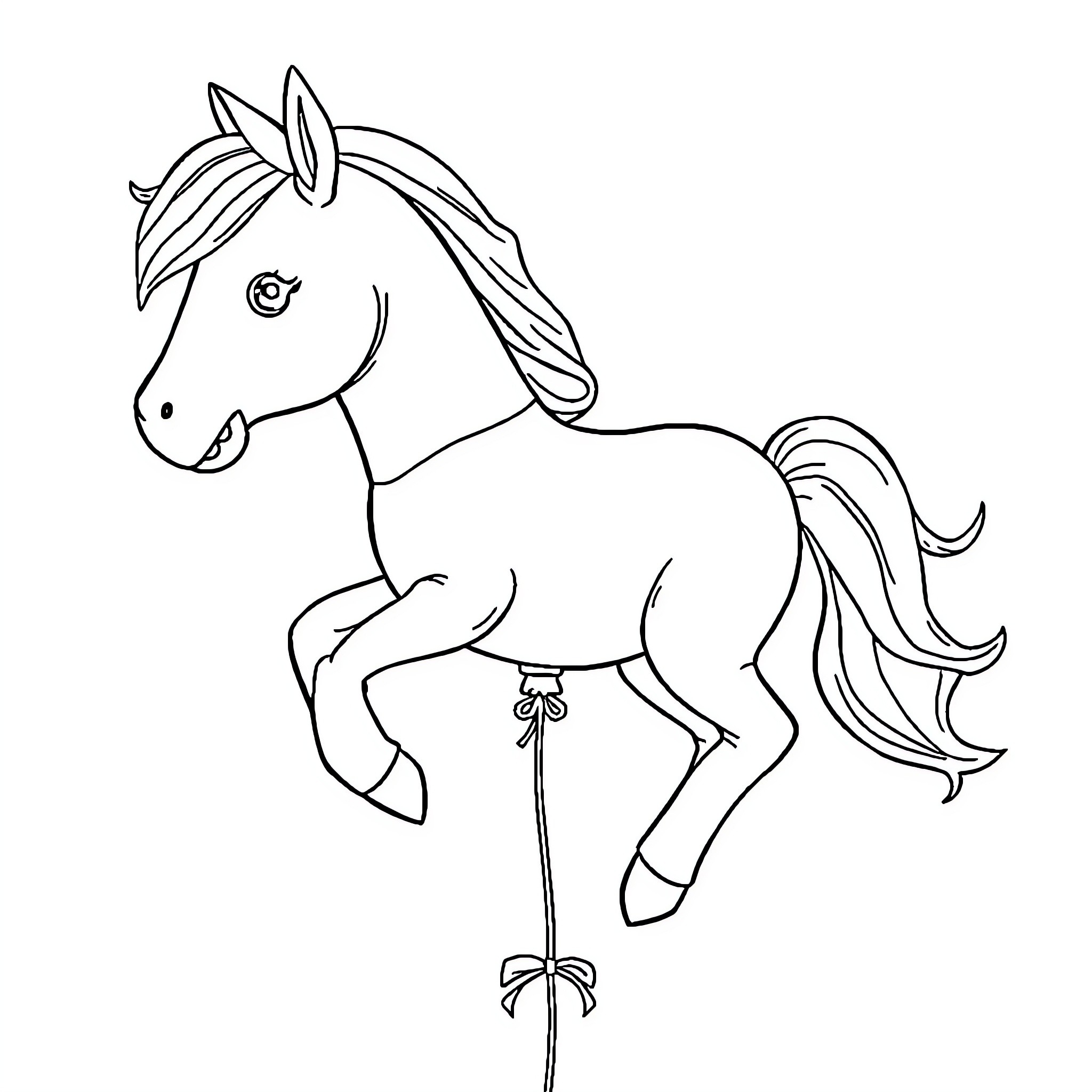 Pony riding on a stick Coloring Page (free black-and-white line drawing printable PDF for all, from beginners to advanced learners, including children, teens, adults, and seniors)