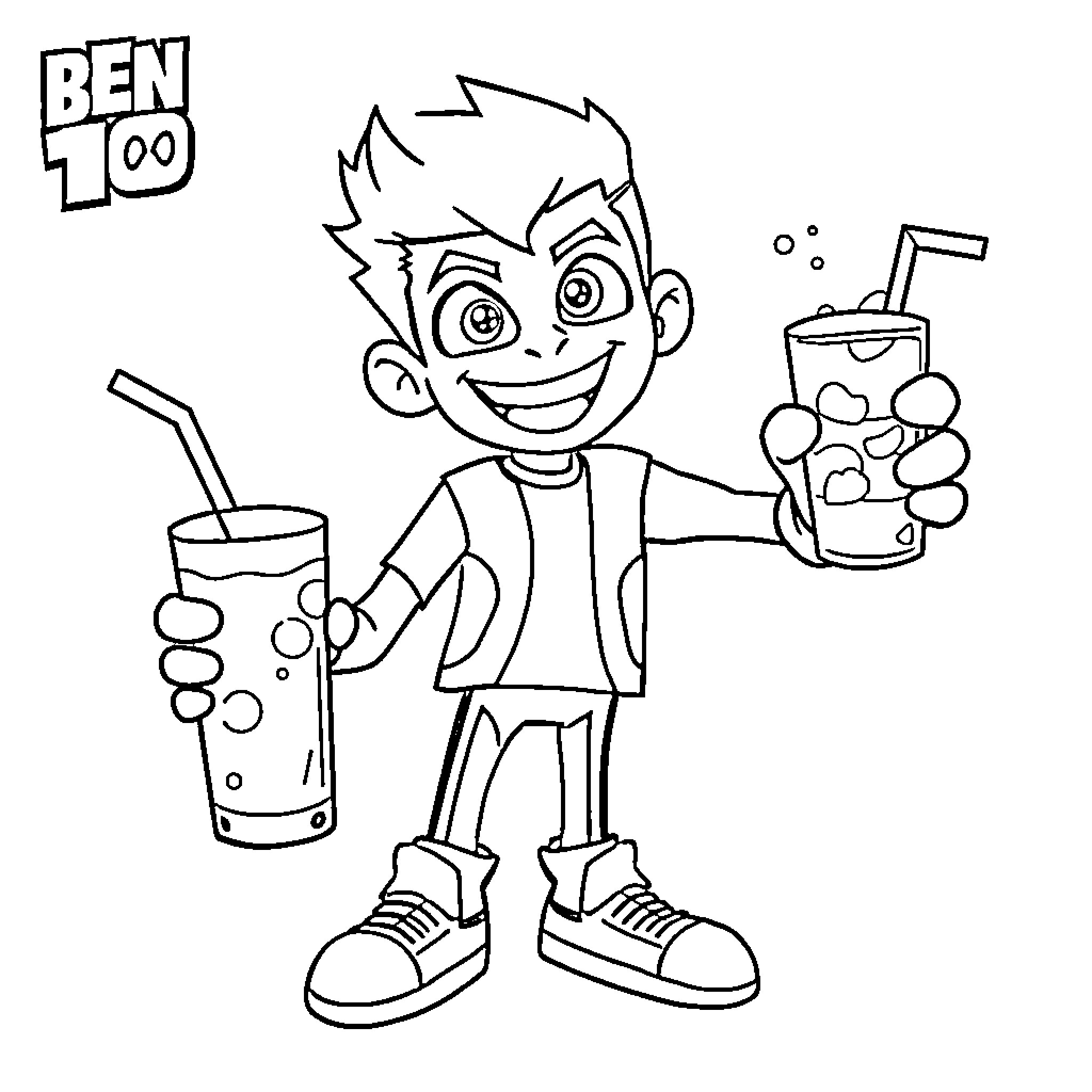 Cannonball enjoying refreshing drinks with friends Coloring Page (free black-and-white line drawing printable PDF for all, from beginners to advanced learners, including children, teens, adults, and seniors)