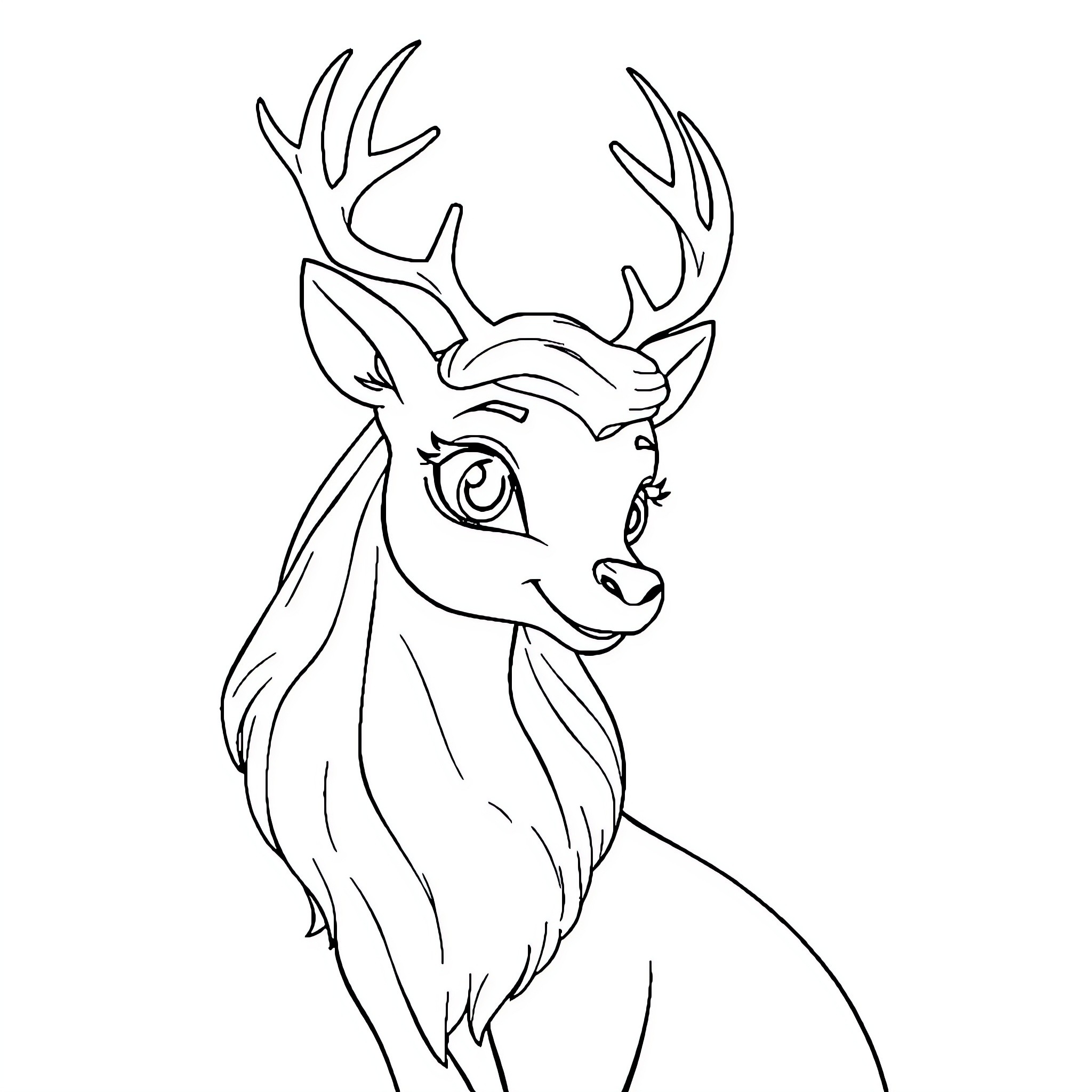 Snow Queen's Majestic Deer Coloring Page (free black-and-white line drawing printable PDF for all, from beginners to advanced learners, including children, teens, adults, and seniors)