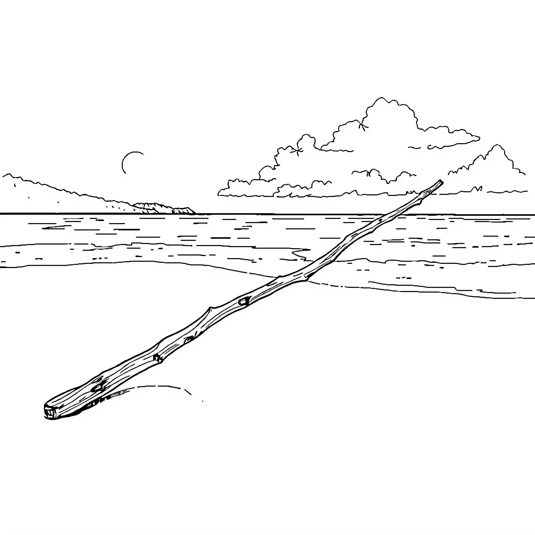 Stick figure sailing on the open sea Coloring Page (free black-and-white line drawing printable PDF for all, from beginners to advanced learners, including children, teens, adults, and seniors)