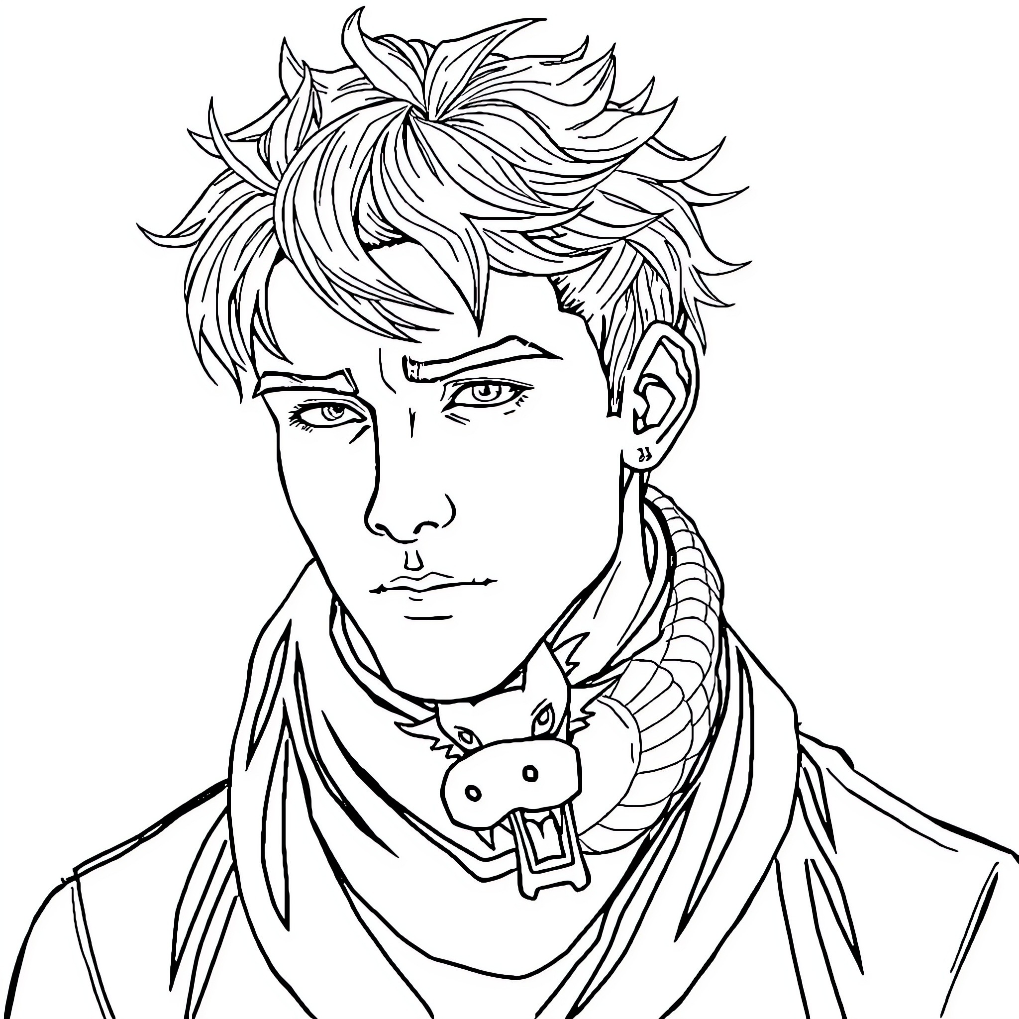 Man with Expressive Features and Elaborate Attire Coloring Page (free black-and-white line drawing printable PDF for all, from beginners to advanced learners, including children, teens, adults, and seniors)