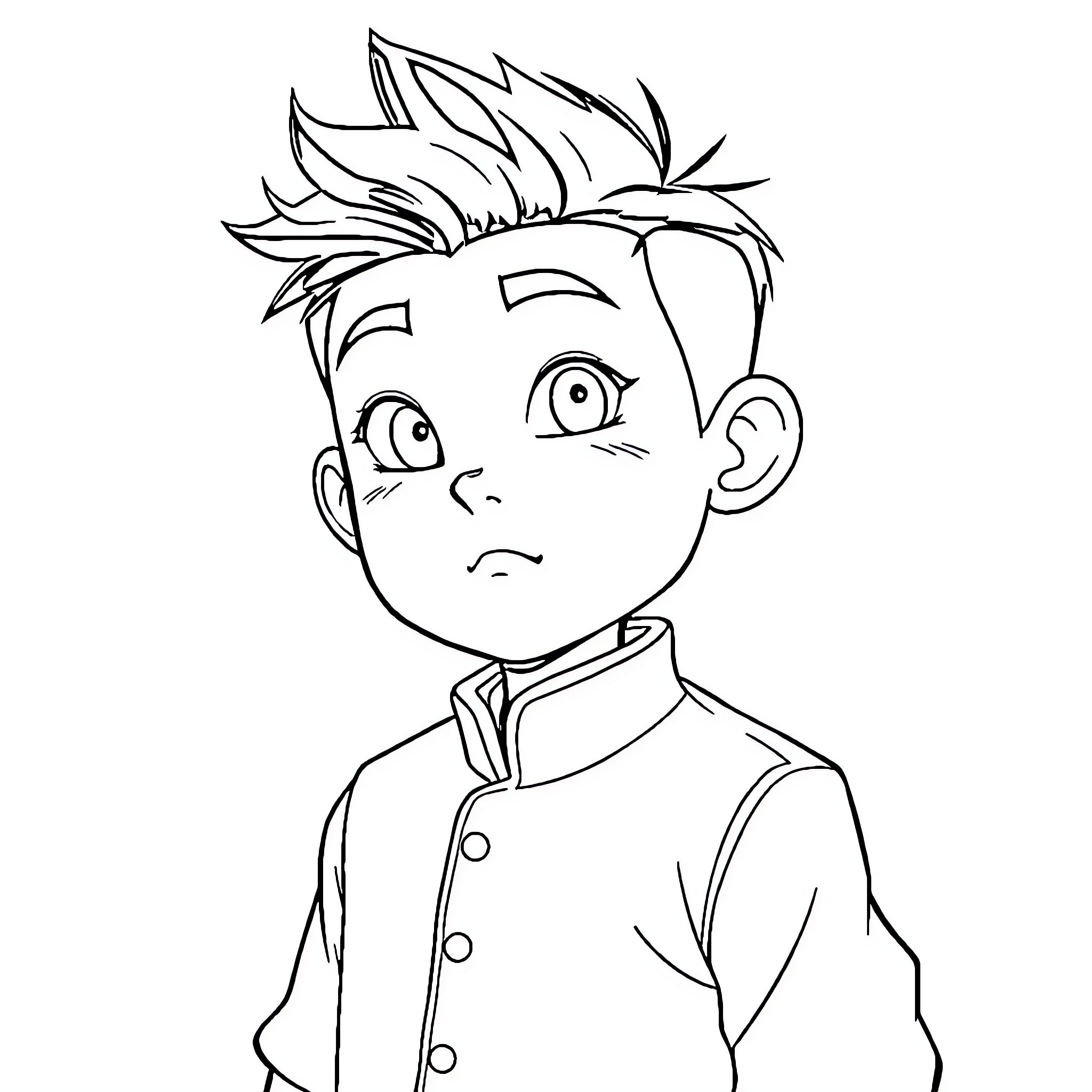 Xiao Yan's Hopeful Expression in Uniform Coloring Page (free black-and-white line drawing printable PDF for all, from beginners to advanced learners, including children, teens, adults, and seniors)