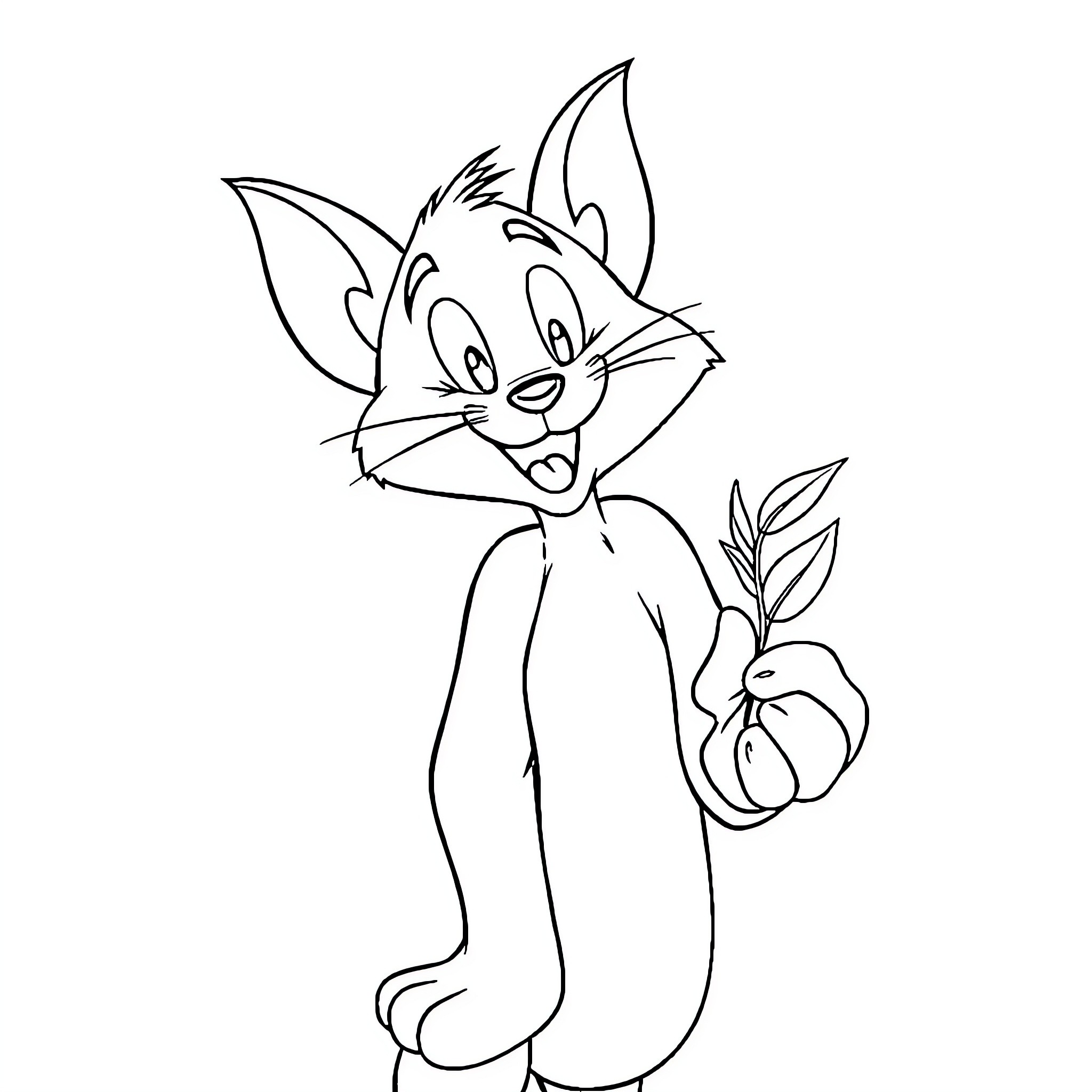 Tom the cartoon cat with a playful expression Coloring Page (free black-and-white line drawing printable PDF for all, from beginners to advanced learners, including children, teens, adults, and seniors)