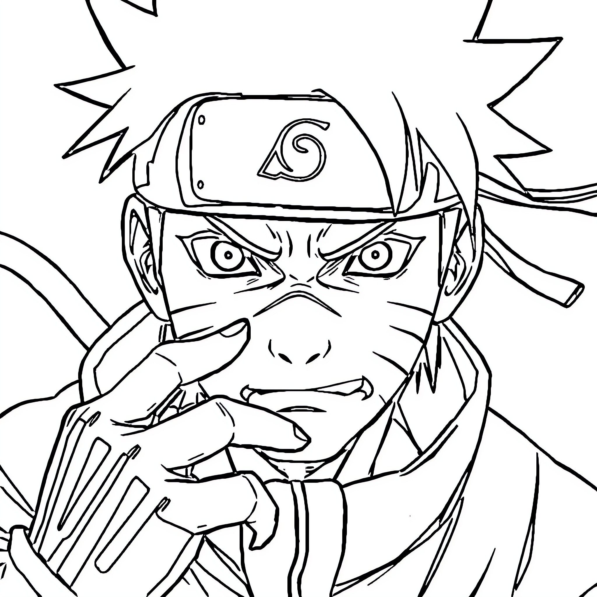 Naruto ready for battle with fierce expression Coloring Page (free black-and-white line drawing printable PDF for all, from beginners to advanced learners, including children, teens, adults, and seniors)