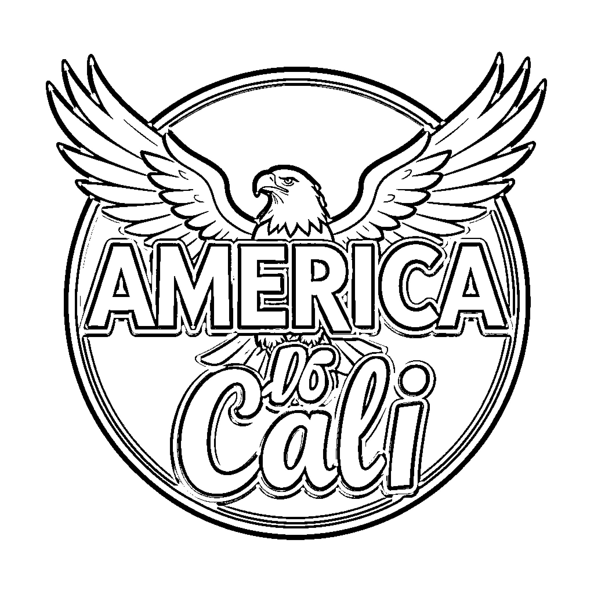 America de Cali: Iconic Eagle Emblem with Vibrant Design Coloring Page (free black-and-white line drawing printable PDF for all, from beginners to advanced learners, including children, teens, adults, and seniors)
