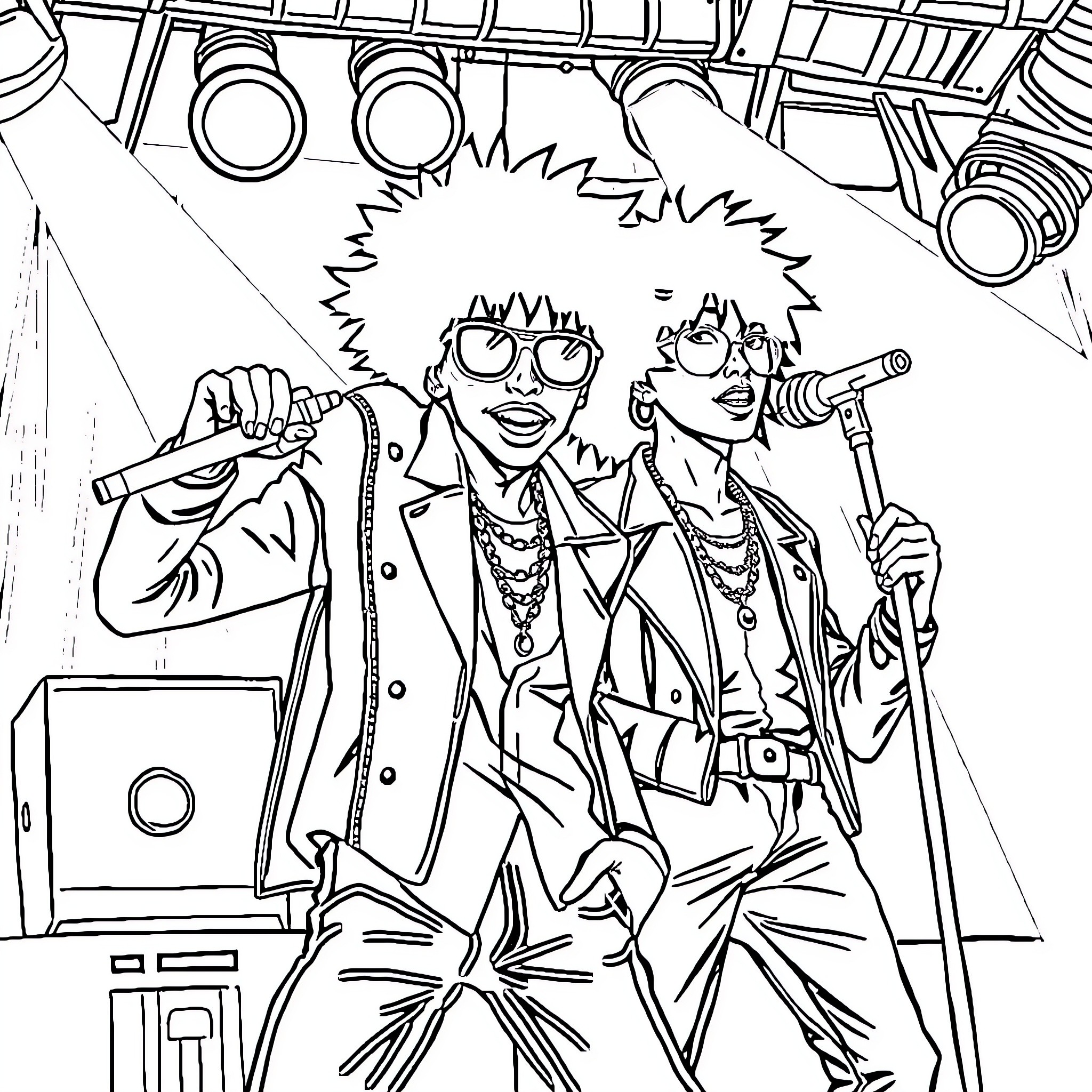 Playboycarti's Energetic Performance on Stage Coloring Page (free black-and-white line drawing printable PDF for all, from beginners to advanced learners, including children, teens, adults, and seniors)