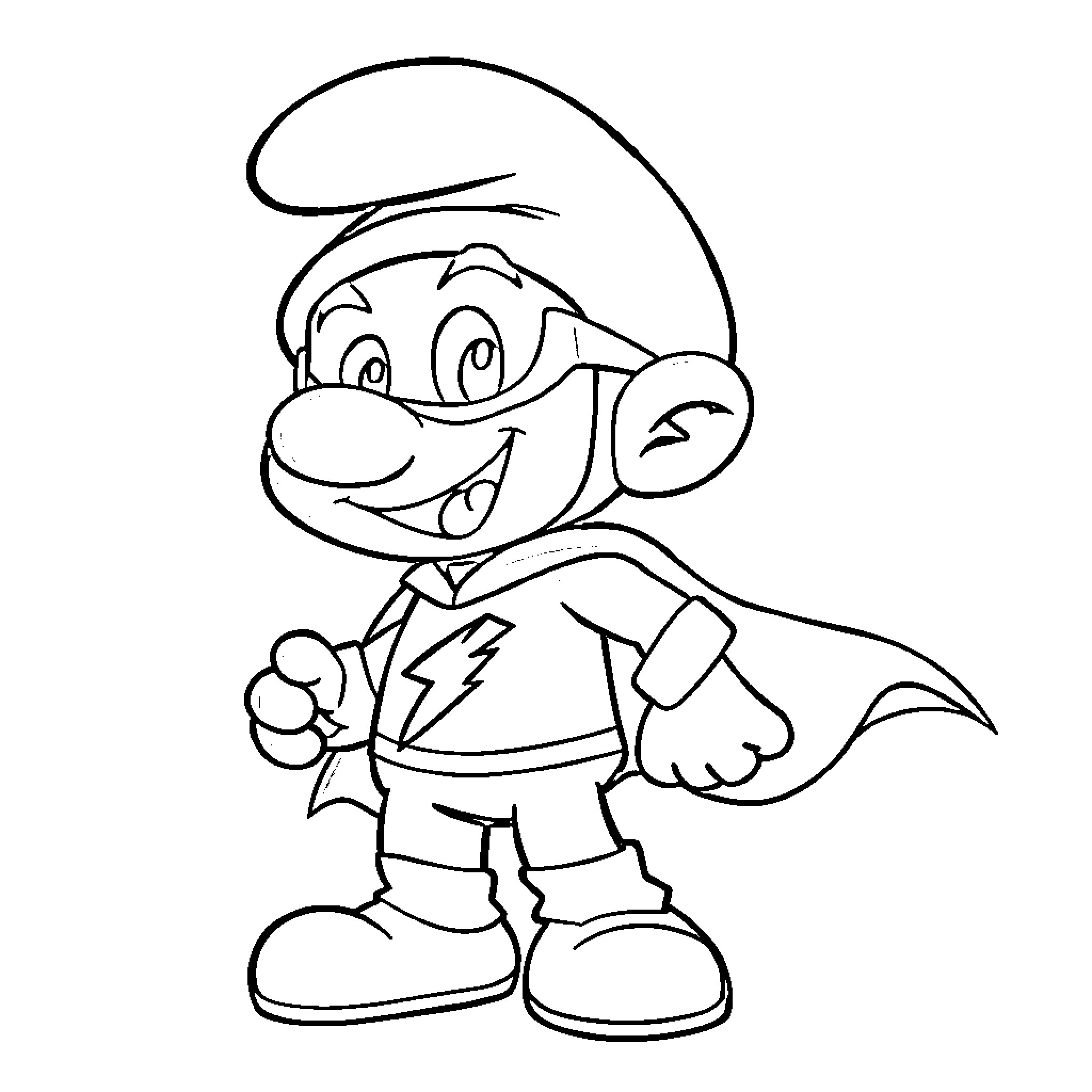 Smurf character in a playful pose Coloring Page (free black-and-white line drawing printable PDF for all, from beginners to advanced learners, including children, teens, adults, and seniors)