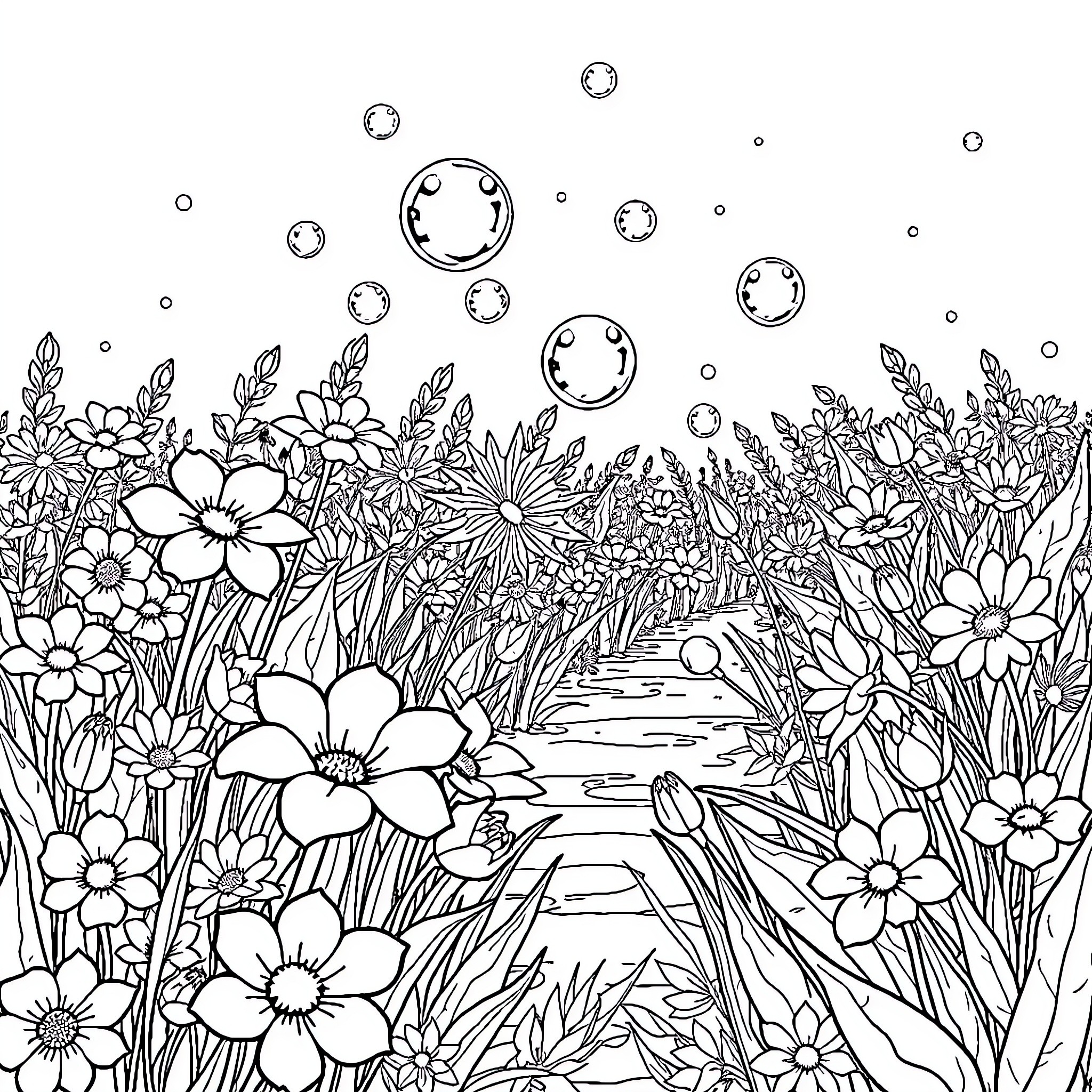 Kaartspel in a Floral Wonderland Coloring Page (free black-and-white line drawing printable PDF for all, from beginners to advanced learners, including children, teens, adults, and seniors)