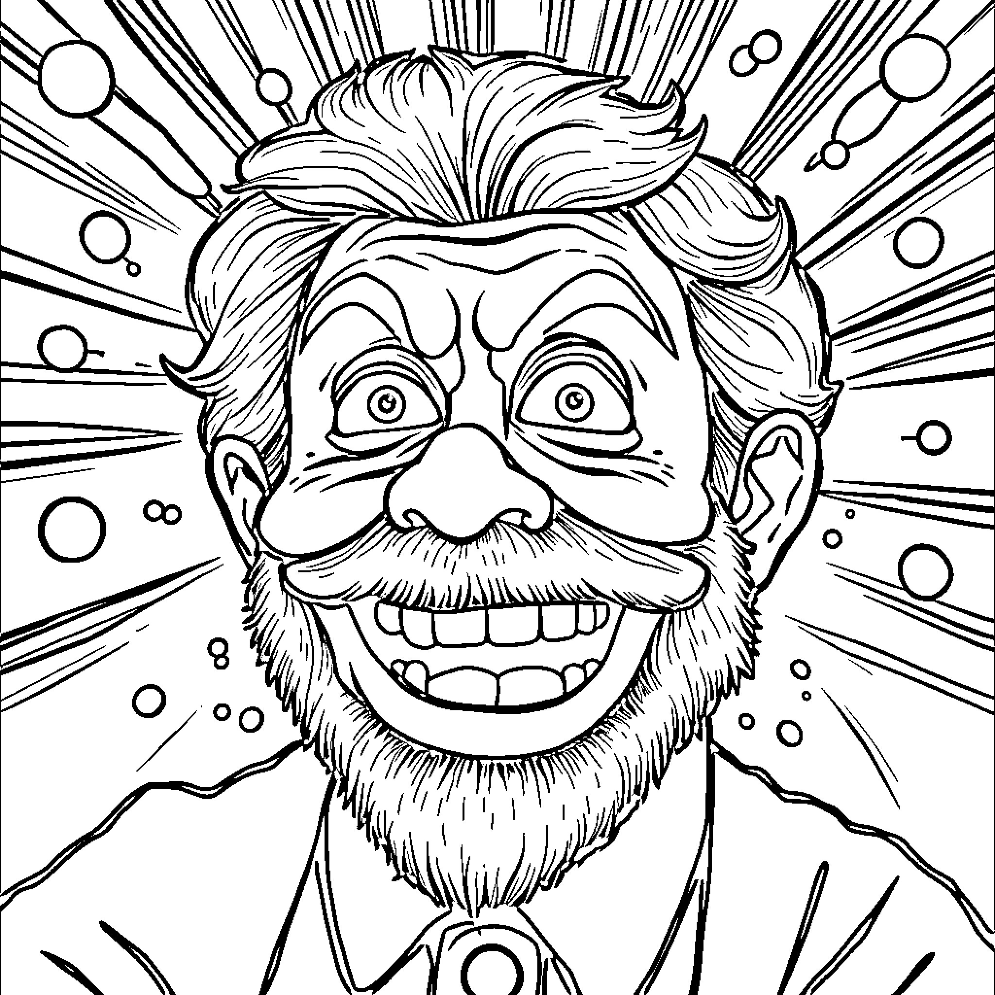 Meme of a grinning man with a bushy beard Coloring Page (free black-and-white line drawing printable PDF for all, from beginners to advanced learners, including children, teens, adults, and seniors)