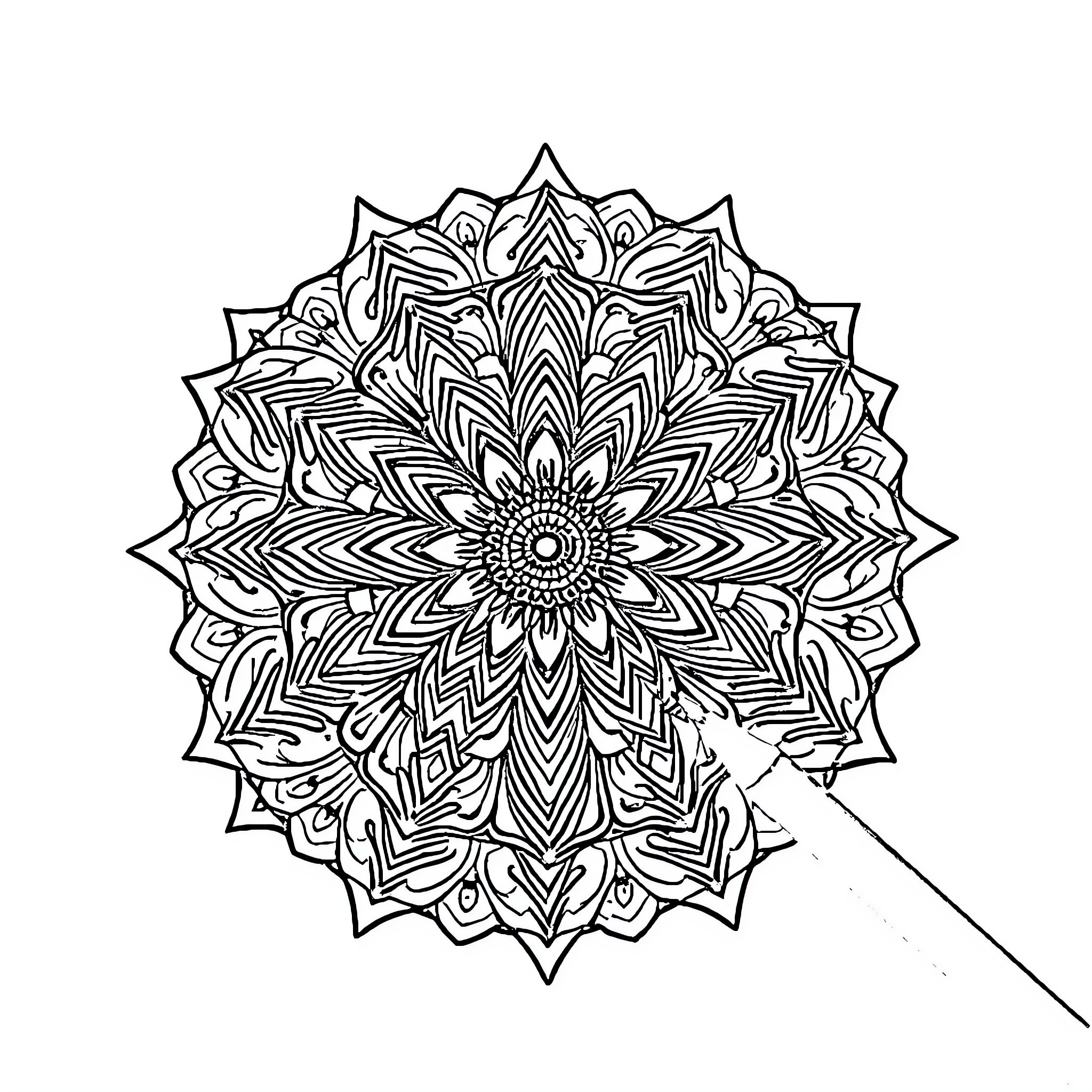 Mandala with intricate floral design Coloring Page (free black-and-white line drawing printable PDF for all, from beginners to advanced learners, including children, teens, adults, and seniors)