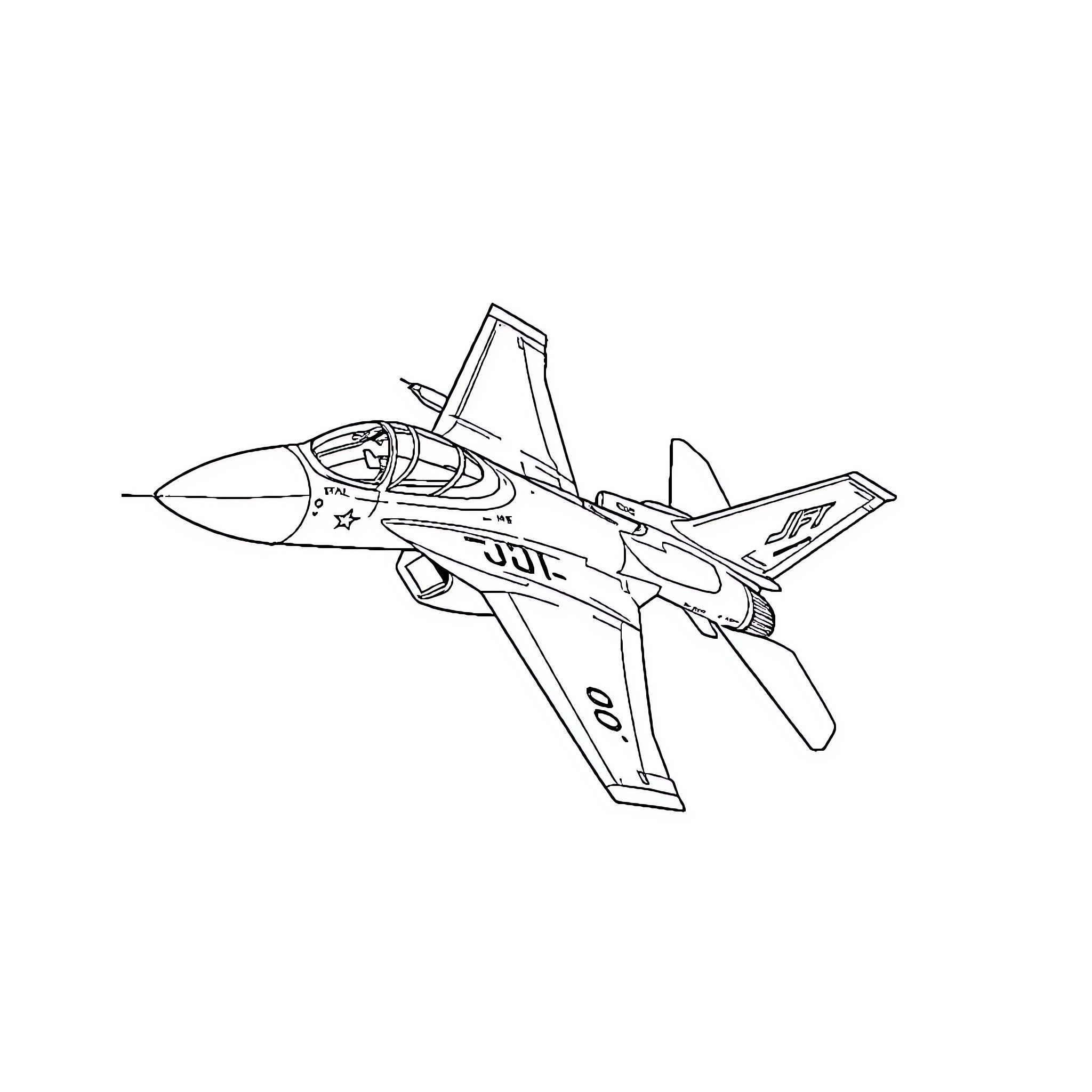 JF 17 Thunder fighter jet in flight Coloring Page (free black-and-white line drawing printable PDF for all, from beginners to advanced learners, including children, teens, adults, and seniors)