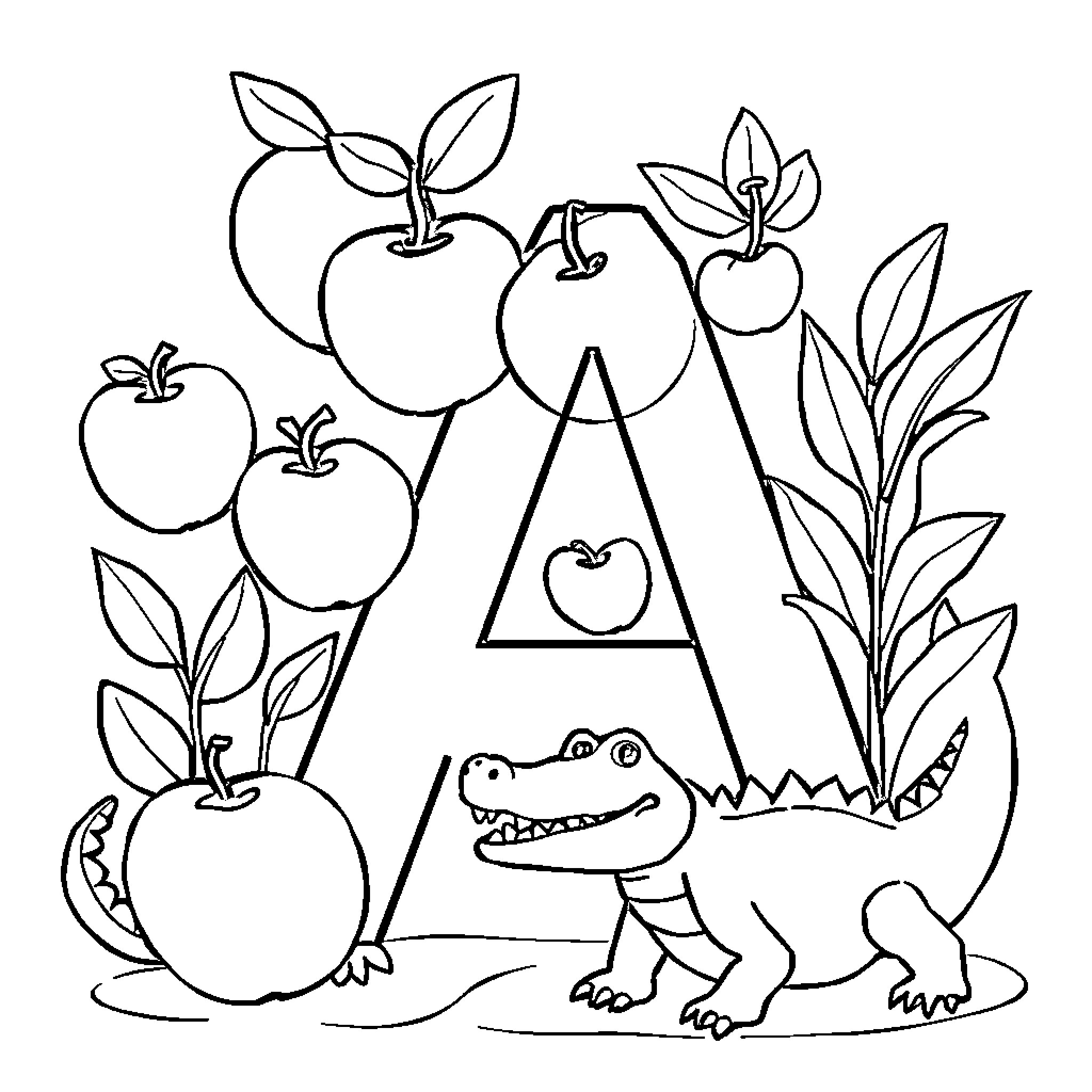 Animal alphabet with cute drawings Coloring Page (free black-and-white line drawing printable PDF for all, from beginners to advanced learners, including children, teens, adults, and seniors)