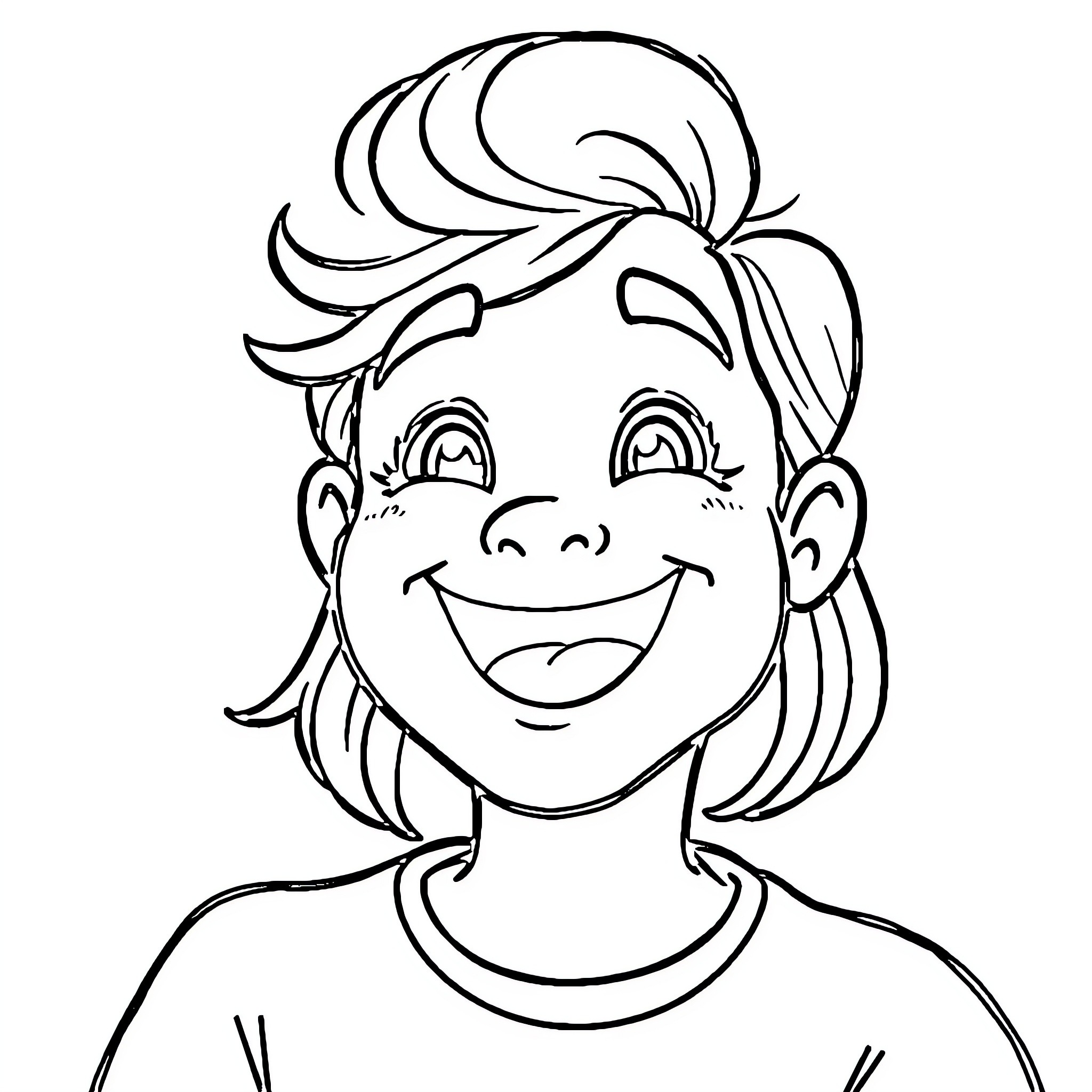 Sanu's Cheerful Expression Coloring Page (free black-and-white line drawing printable PDF for all, from beginners to advanced learners, including children, teens, adults, and seniors)