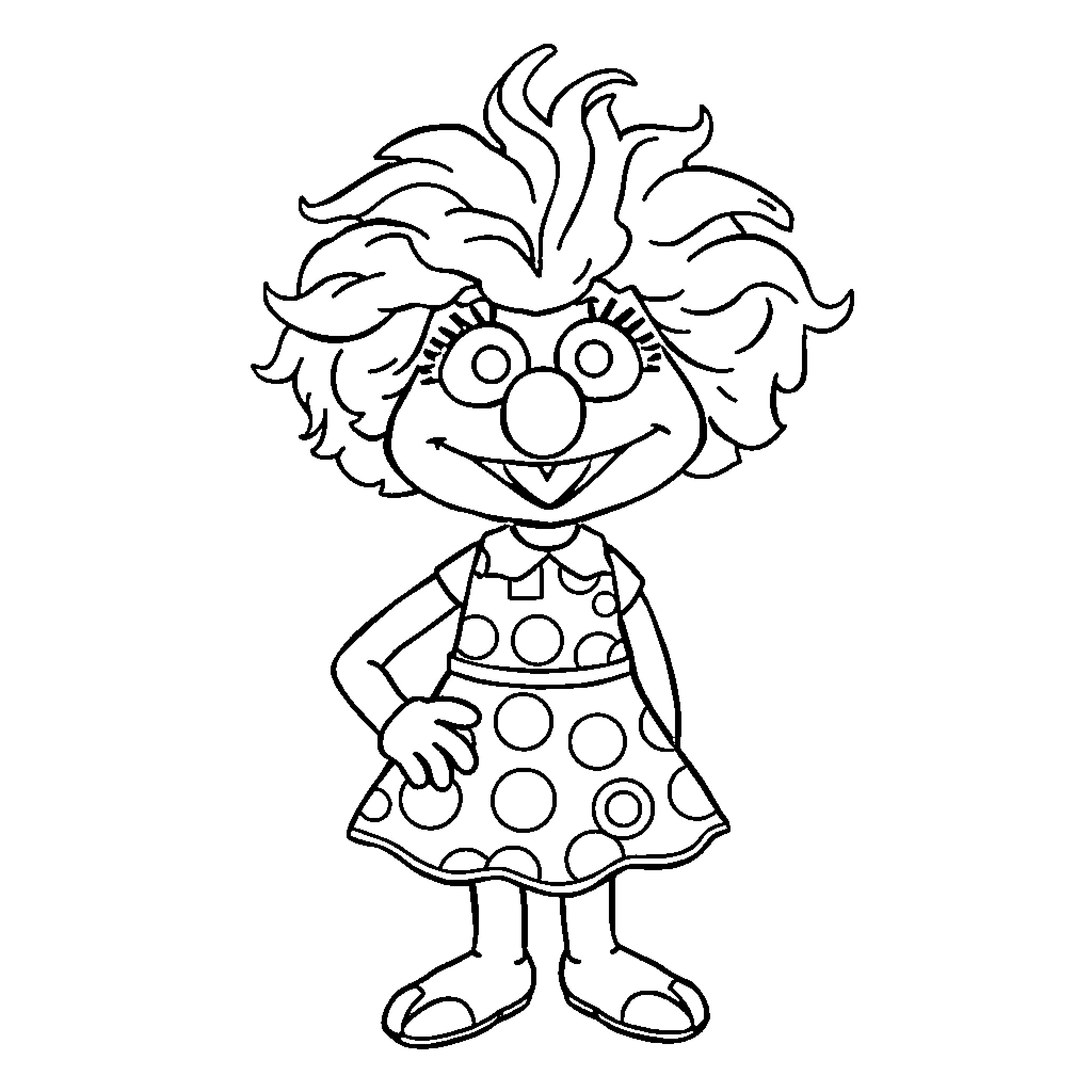 Ms Frizzle's Whimsical Adventure Coloring Page (free black-and-white line drawing printable PDF for all, from beginners to advanced learners, including children, teens, adults, and seniors)