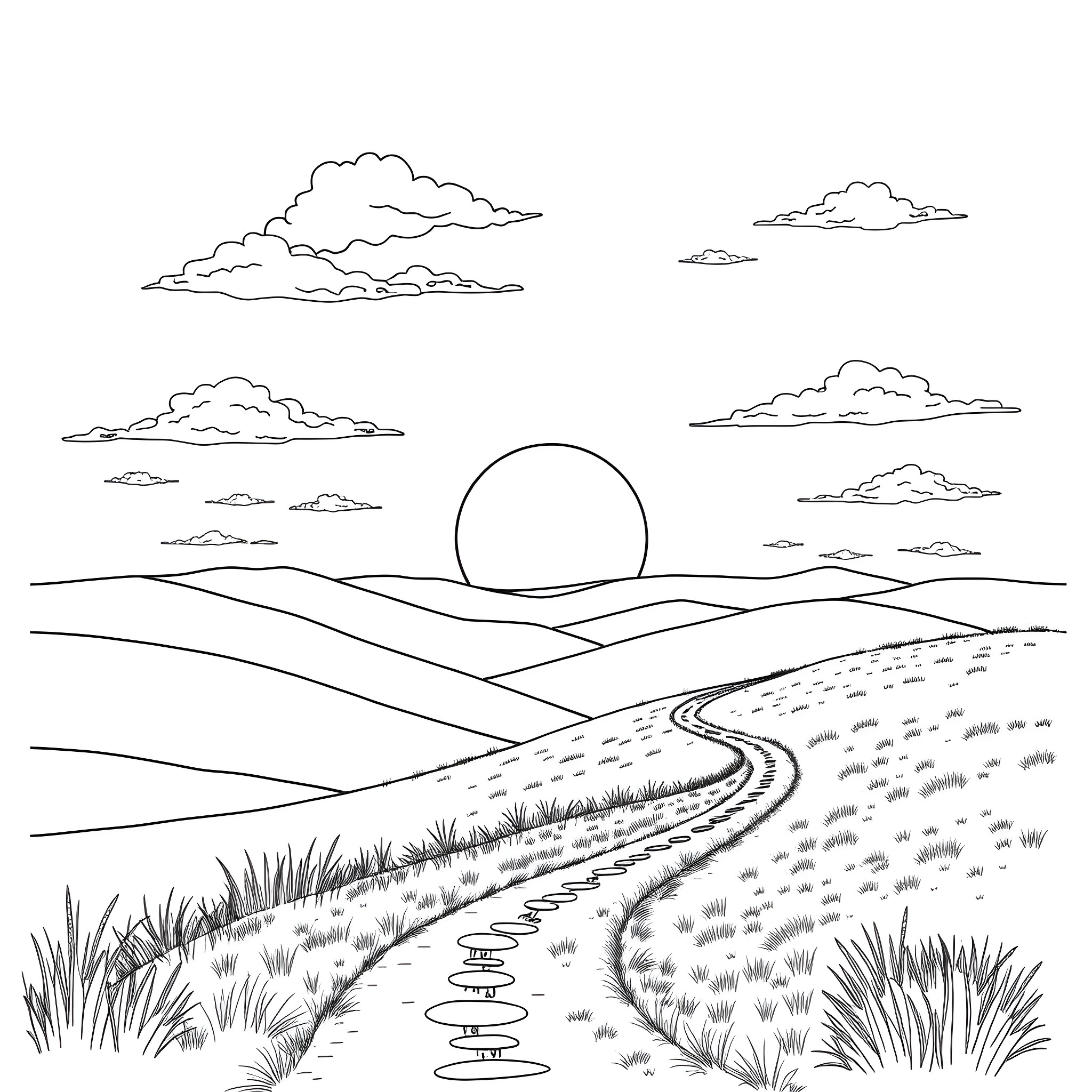 Day in the countryside Coloring Page (free black-and-white line drawing printable PDF for all, from beginners to advanced learners, including children, teens, adults, and seniors)