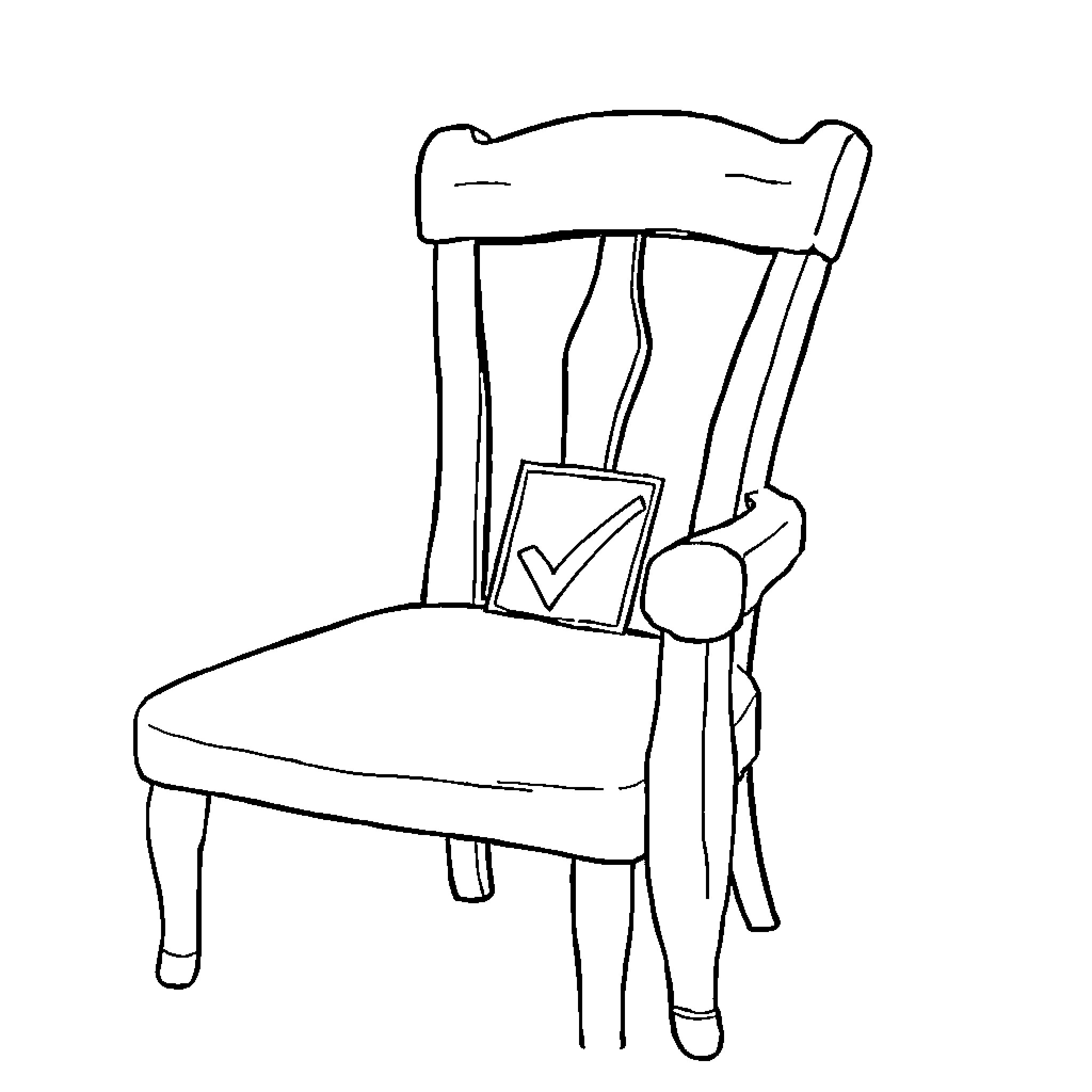 Chaise with Checkmark on Chair Coloring Page (free black-and-white line drawing printable PDF for all, from beginners to advanced learners, including children, teens, adults, and seniors)