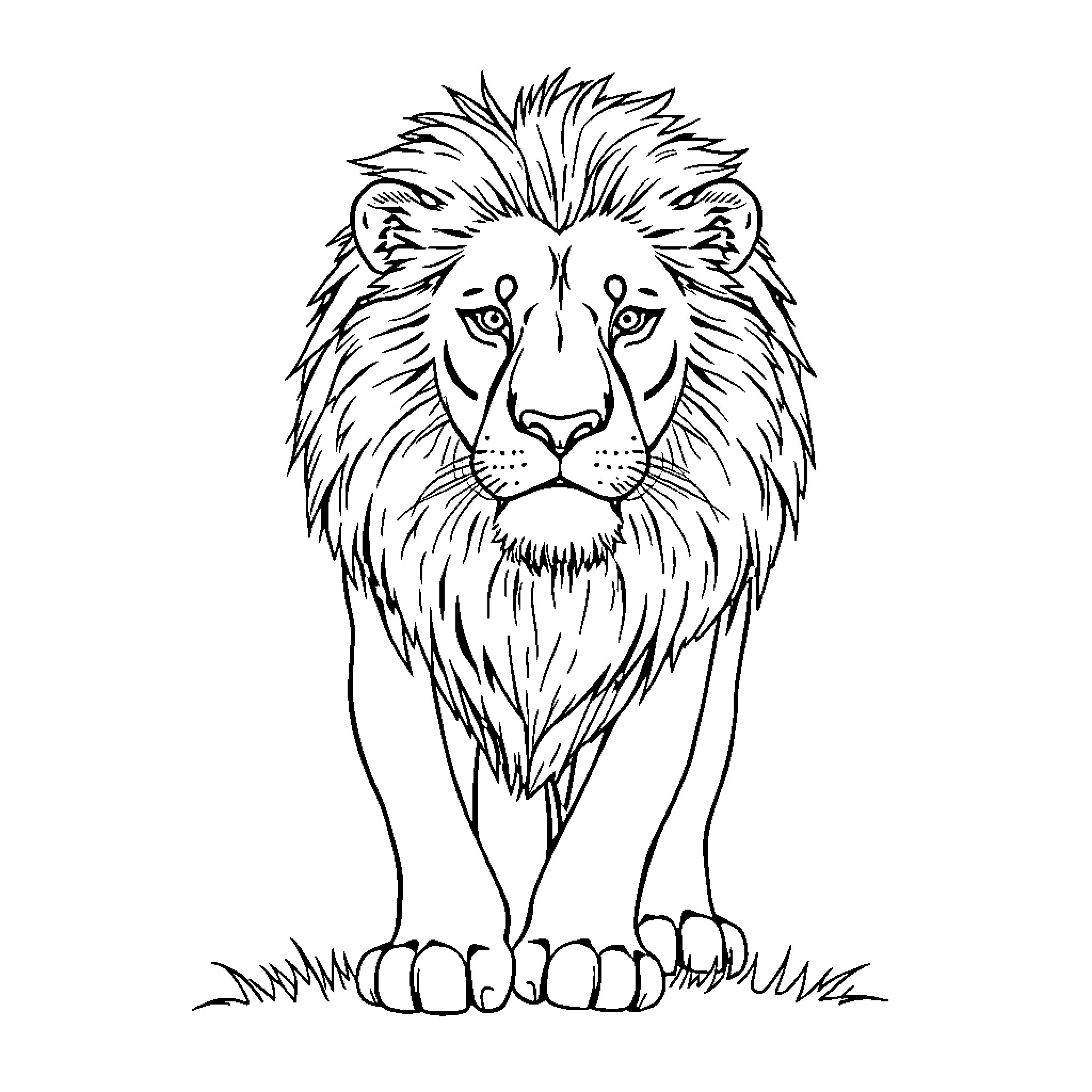 Lion with fierce expression Coloring Page (free black-and-white line drawing printable PDF for all, from beginners to advanced learners, including children, teens, adults, and seniors)