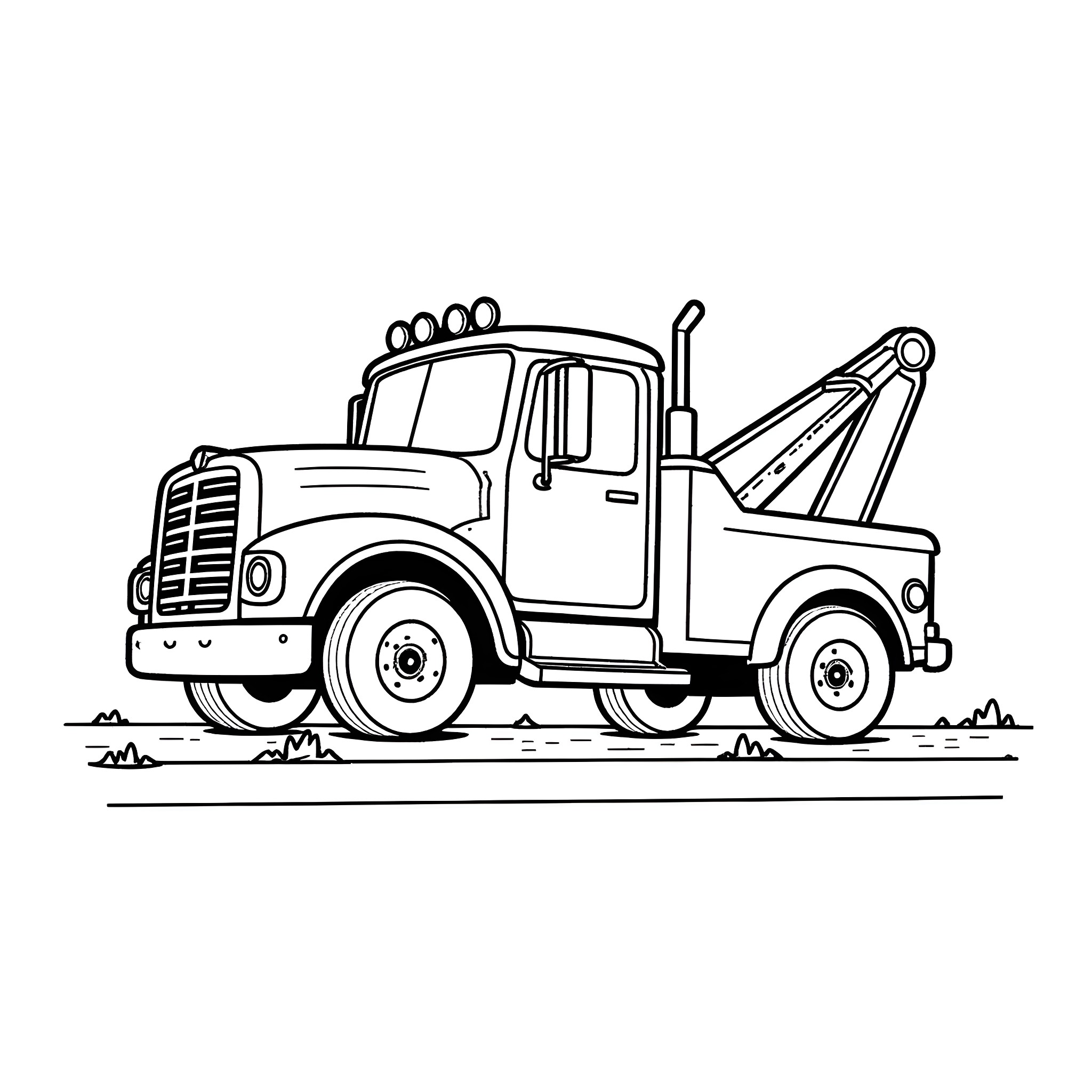 Tow Truck Hauling Vehicle on the Road Coloring Page (free black-and-white line drawing printable PDF for all, from beginners to advanced learners, including children, teens, adults, and seniors)