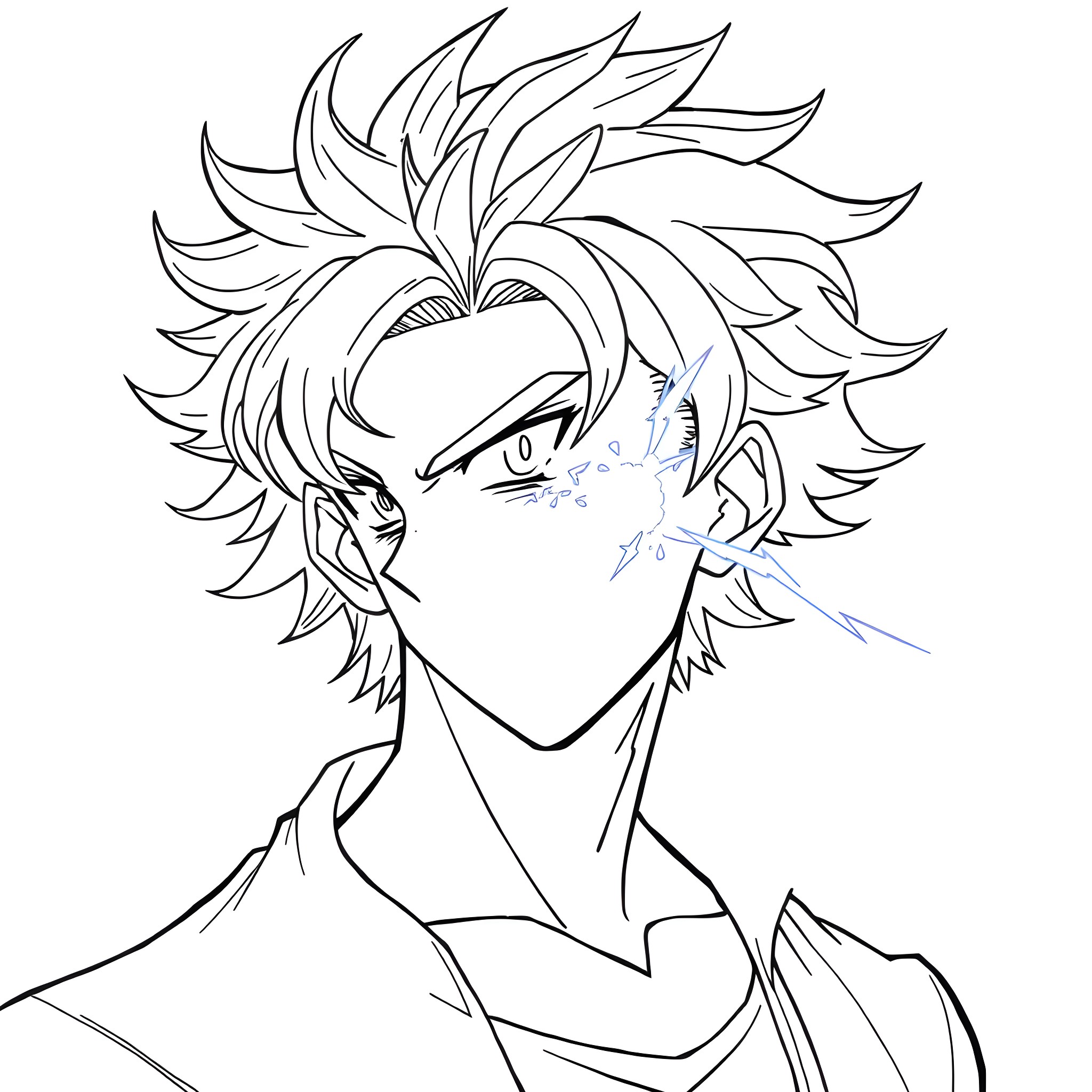 Anime Character with Striking Hairstyle and Expression Coloring Page (free black-and-white line drawing printable PDF for all, from beginners to advanced learners, including children, teens, adults, and seniors)