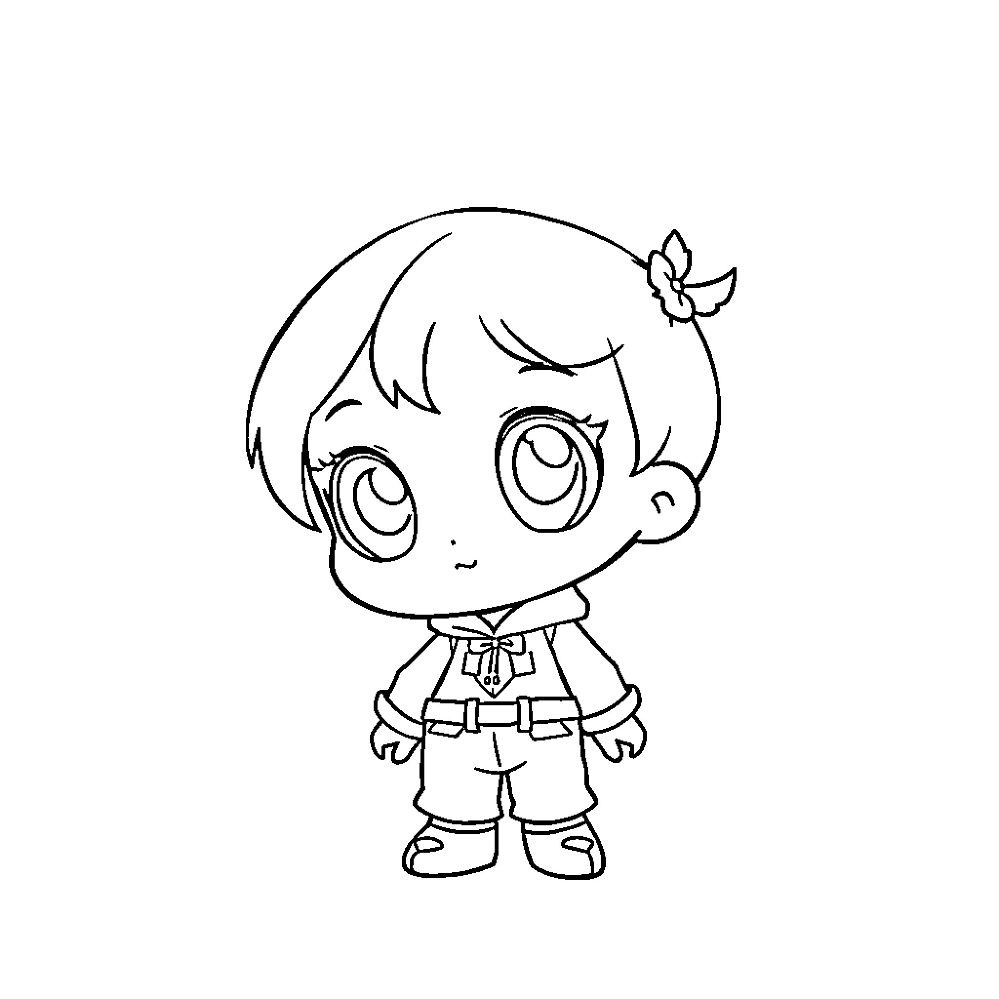 Chibi Girl in Formal Outfit Coloring Page (free black-and-white line drawing printable PDF for all, from beginners to advanced learners, including children, teens, adults, and seniors)