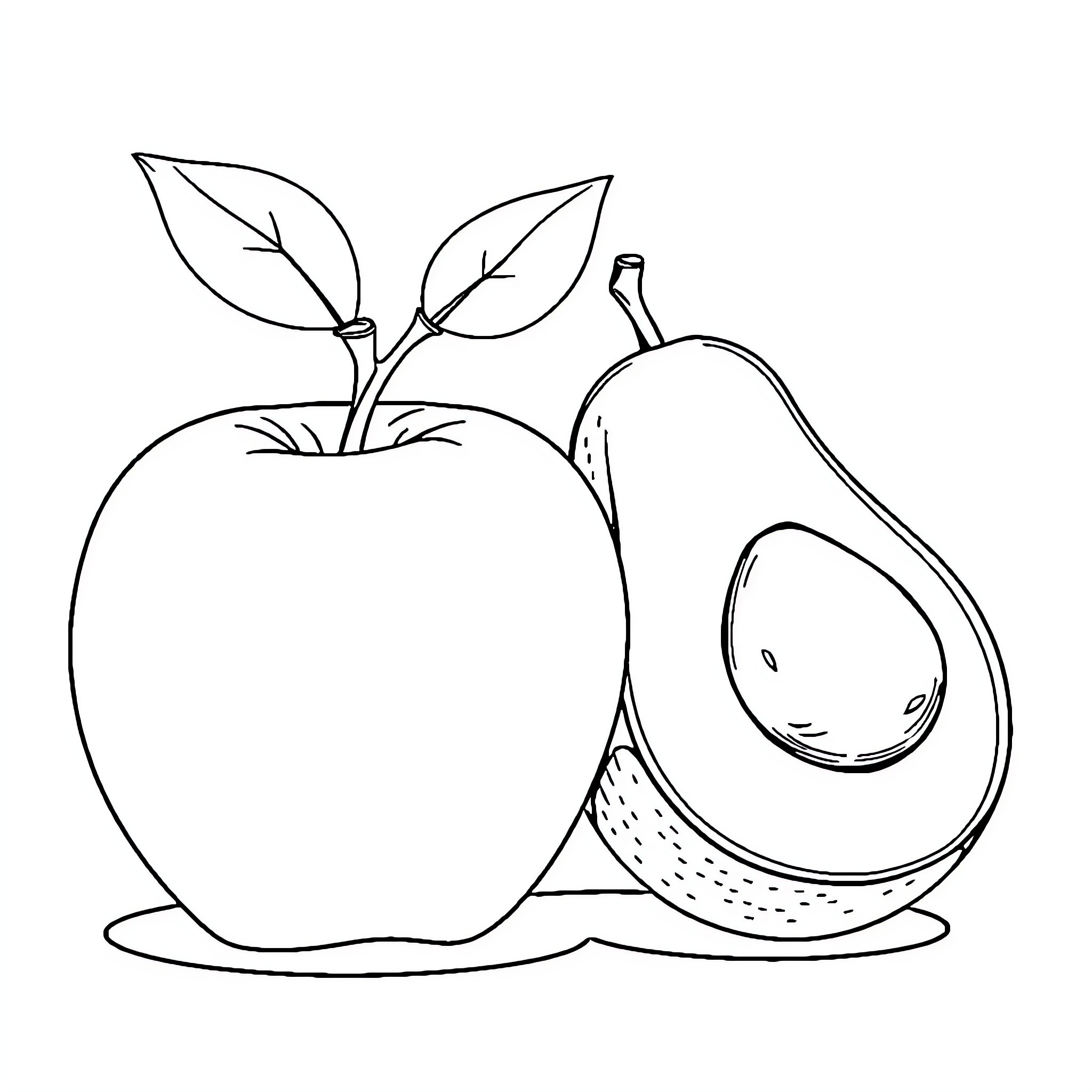 Apple and Pear Fruits Coloring Page (free black-and-white line drawing printable PDF for all, from beginners to advanced learners, including children, teens, adults, and seniors)