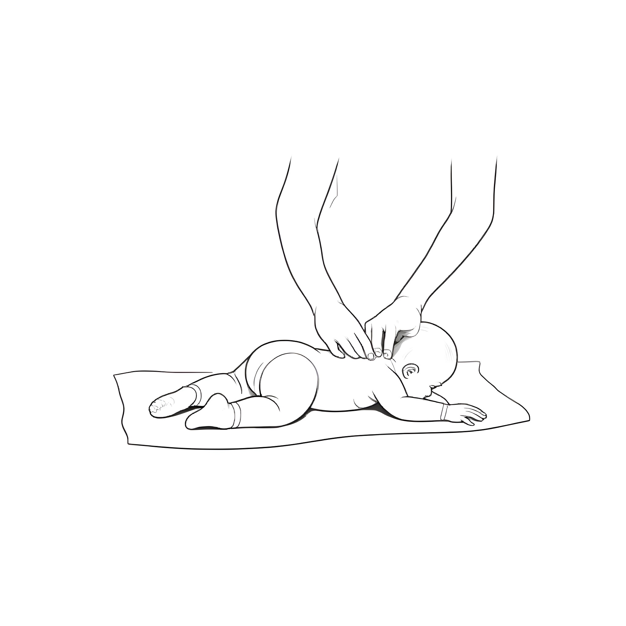 Baby being gently cared for by parent's hands Coloring Page (free black-and-white line drawing printable PDF for all, from beginners to advanced learners, including children, teens, adults, and seniors)