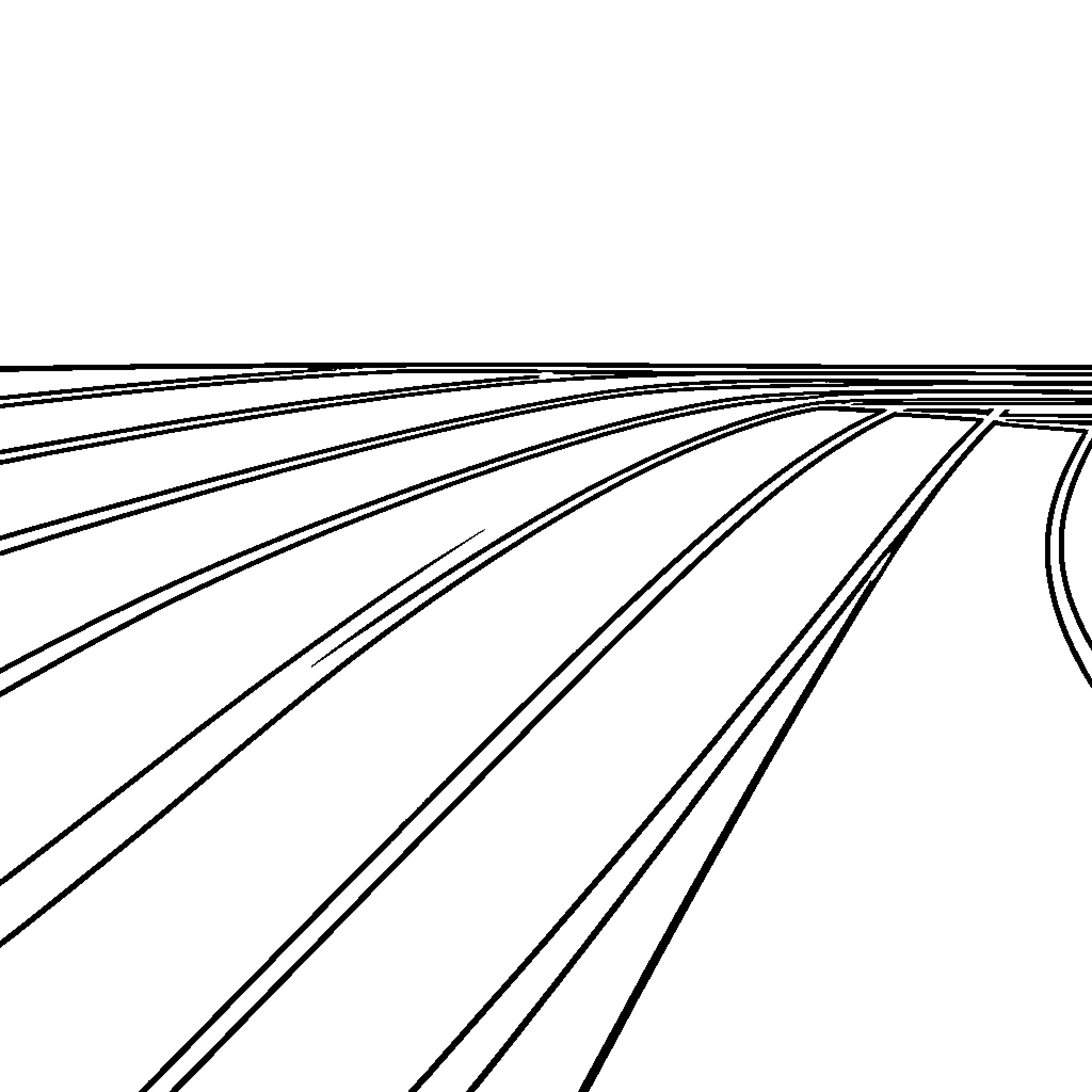 Athletic Track with Curved Lanes Coloring Page (free black-and-white line drawing printable PDF for all, from beginners to advanced learners, including children, teens, adults, and seniors)