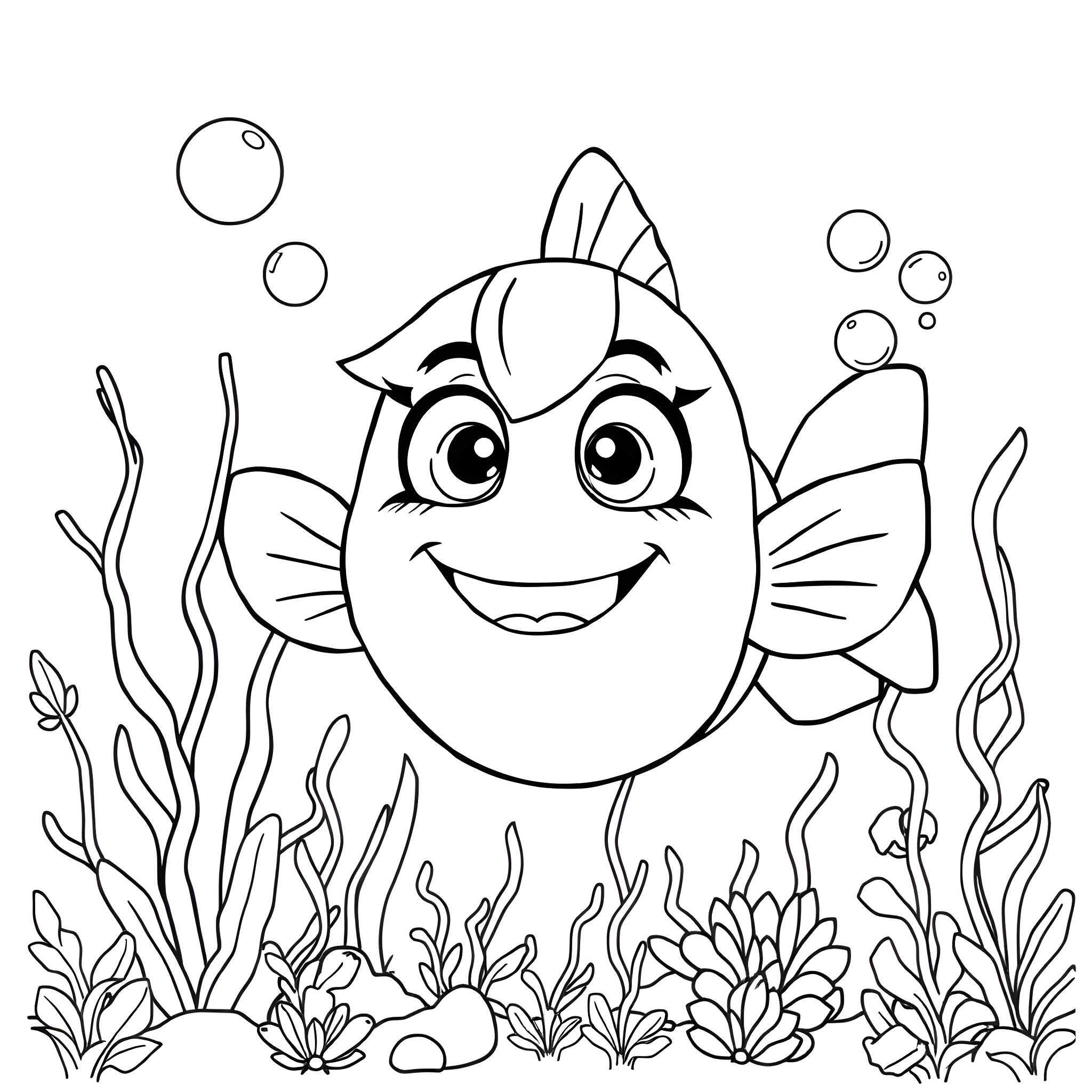 Roblox Fish Happily Swimming in Underwater Garden Coloring Page (free black-and-white line drawing printable PDF for all, from beginners to advanced learners, including children, teens, adults, and seniors)