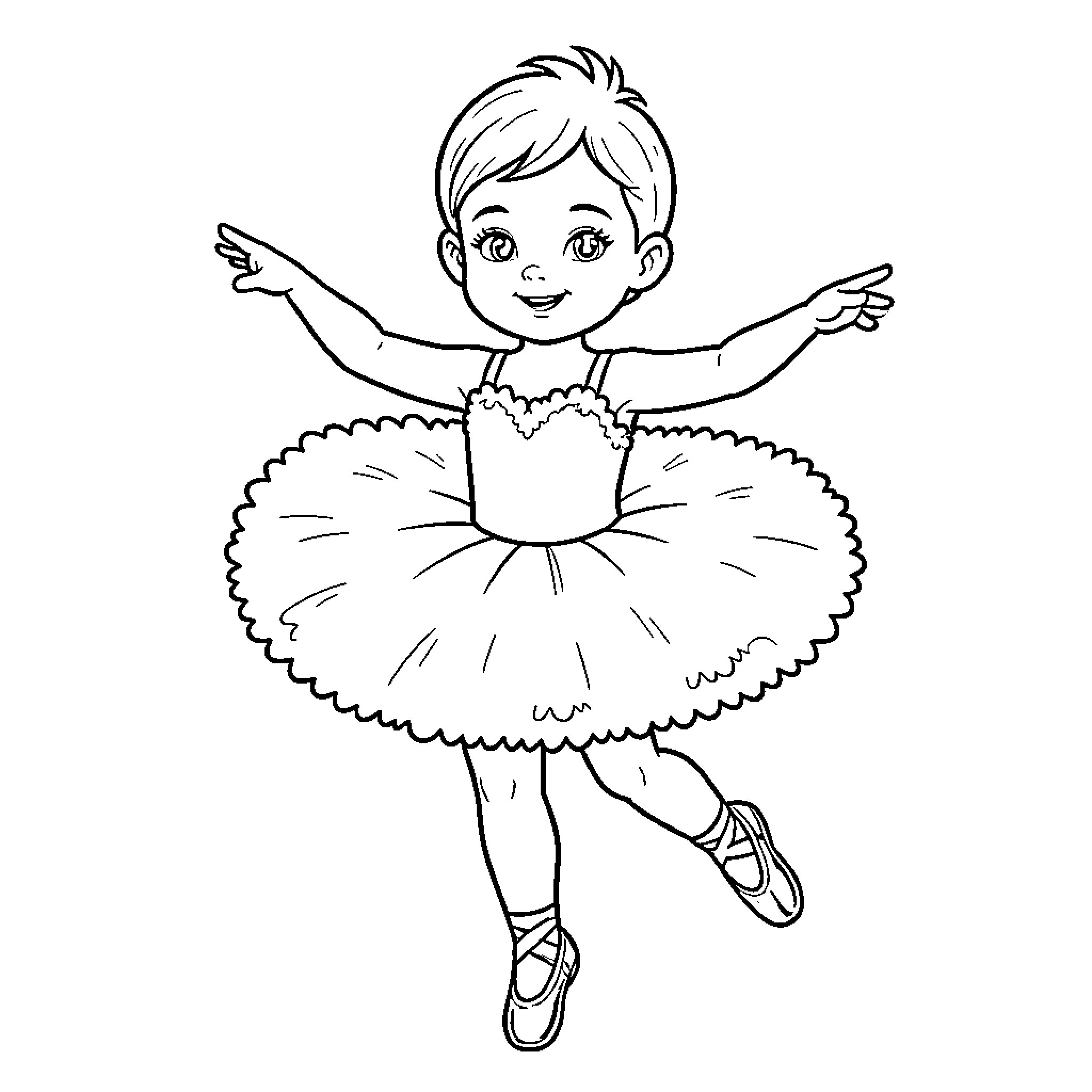 Ballerina dancing gracefully on stage Coloring Page (free black-and-white line drawing printable PDF for all, from beginners to advanced learners, including children, teens, adults, and seniors)