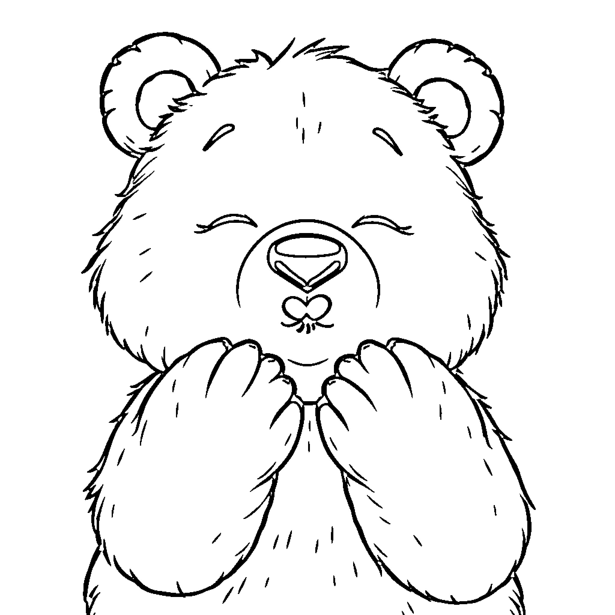 Bear with Cute Expression and Paws Coloring Page (free black-and-white line drawing printable PDF for all, from beginners to advanced learners, including children, teens, adults, and seniors)
